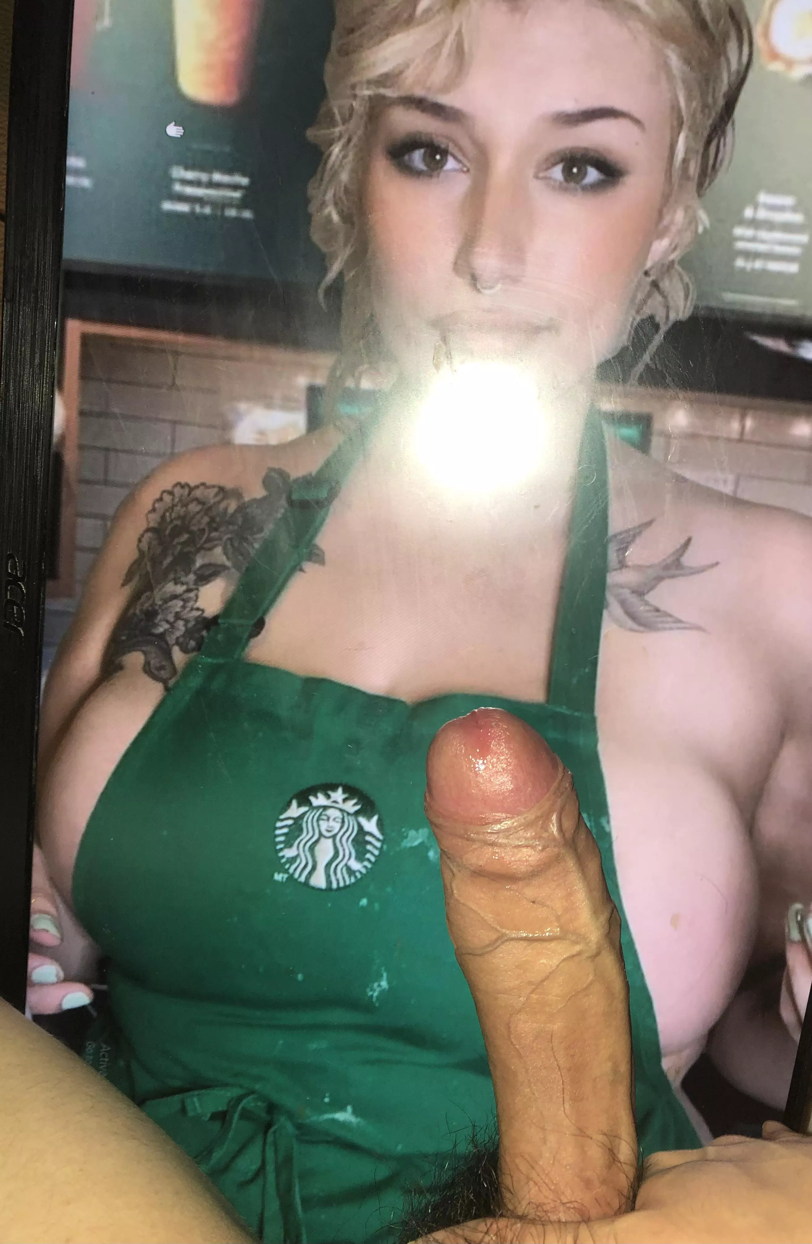 Barista with huge tits cocked