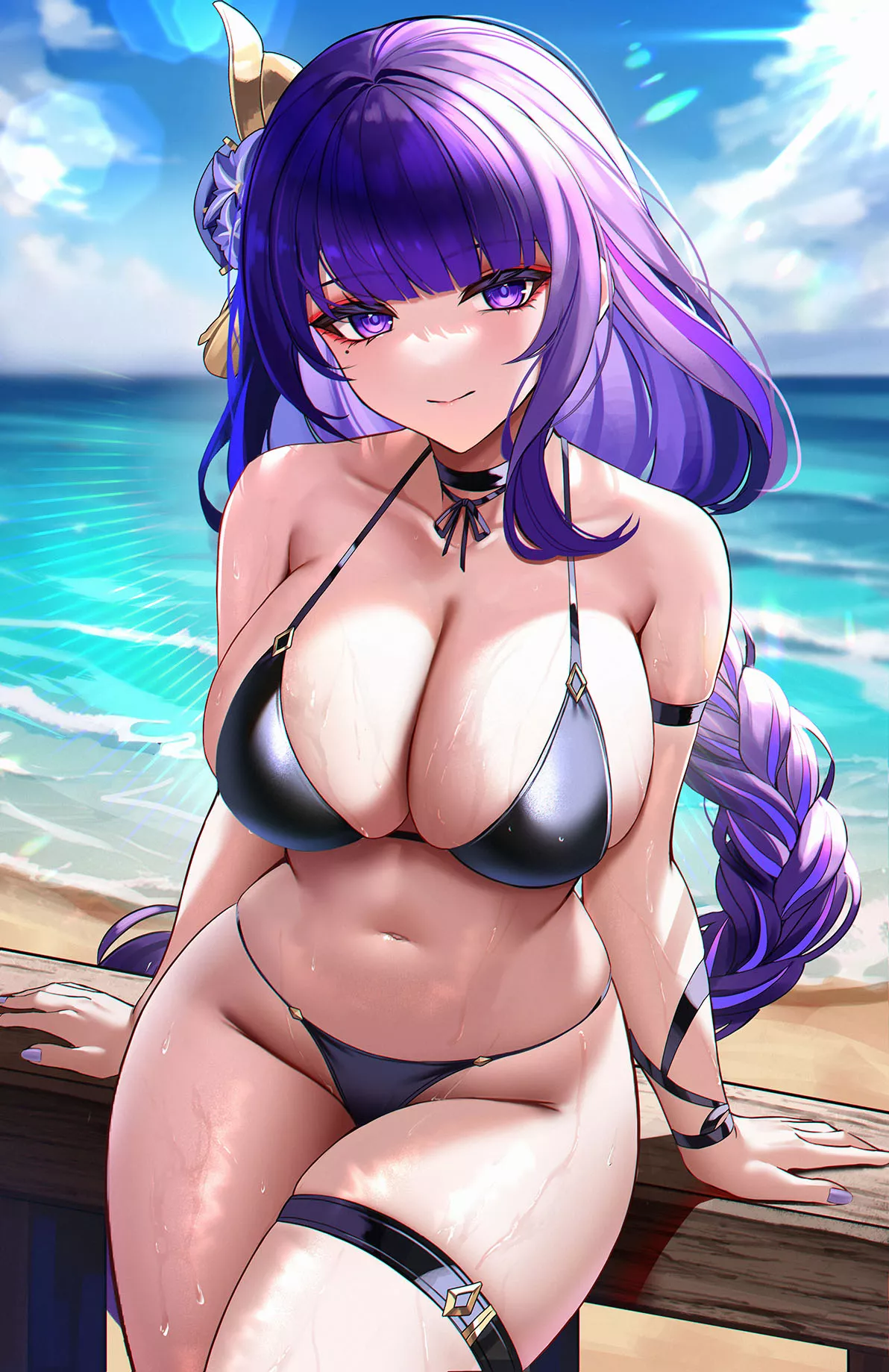 Raiden Shogun black swimsuit [Genshin Impact]