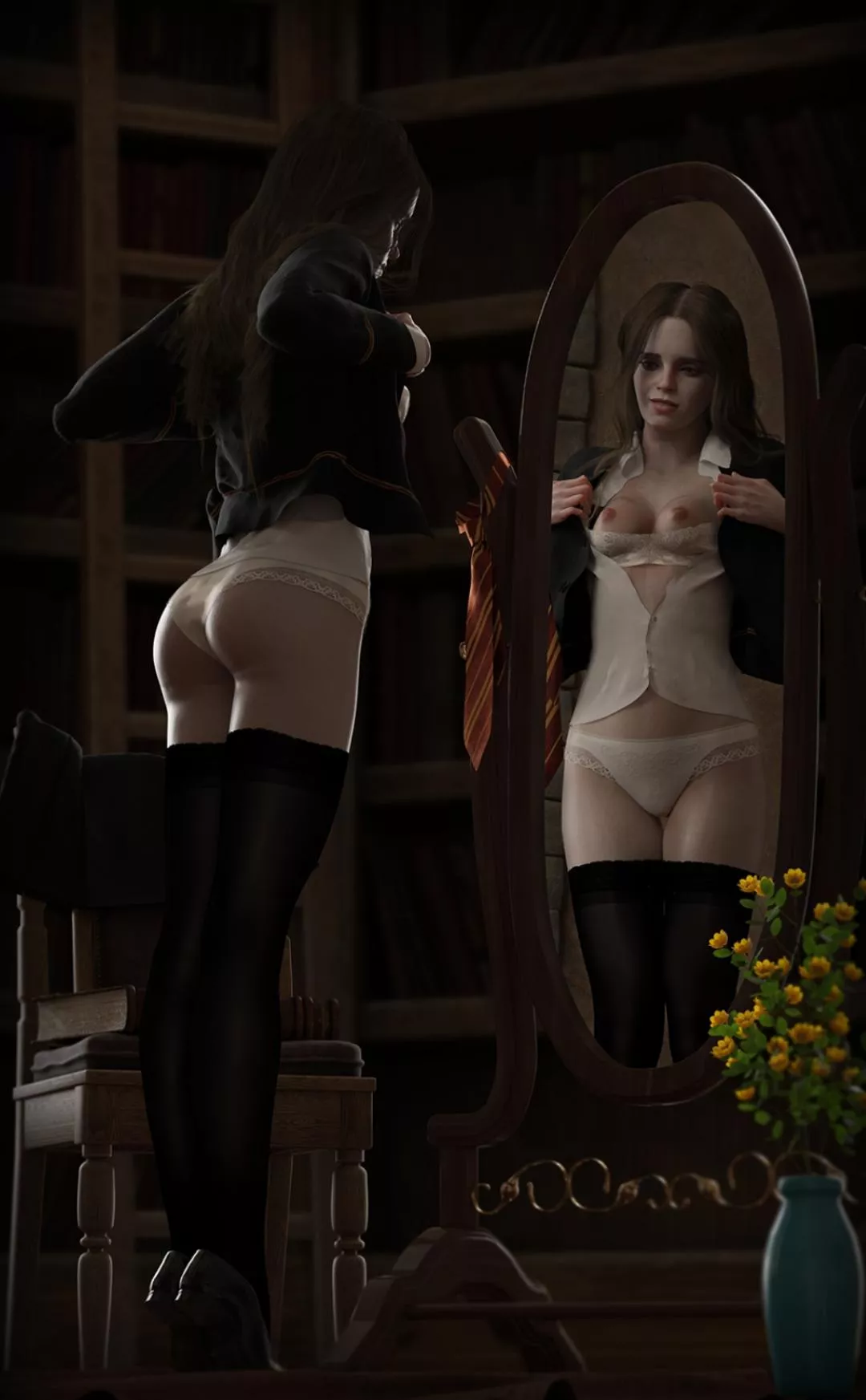 looking at the Erised mirror Hermoine can only desire bigger breast