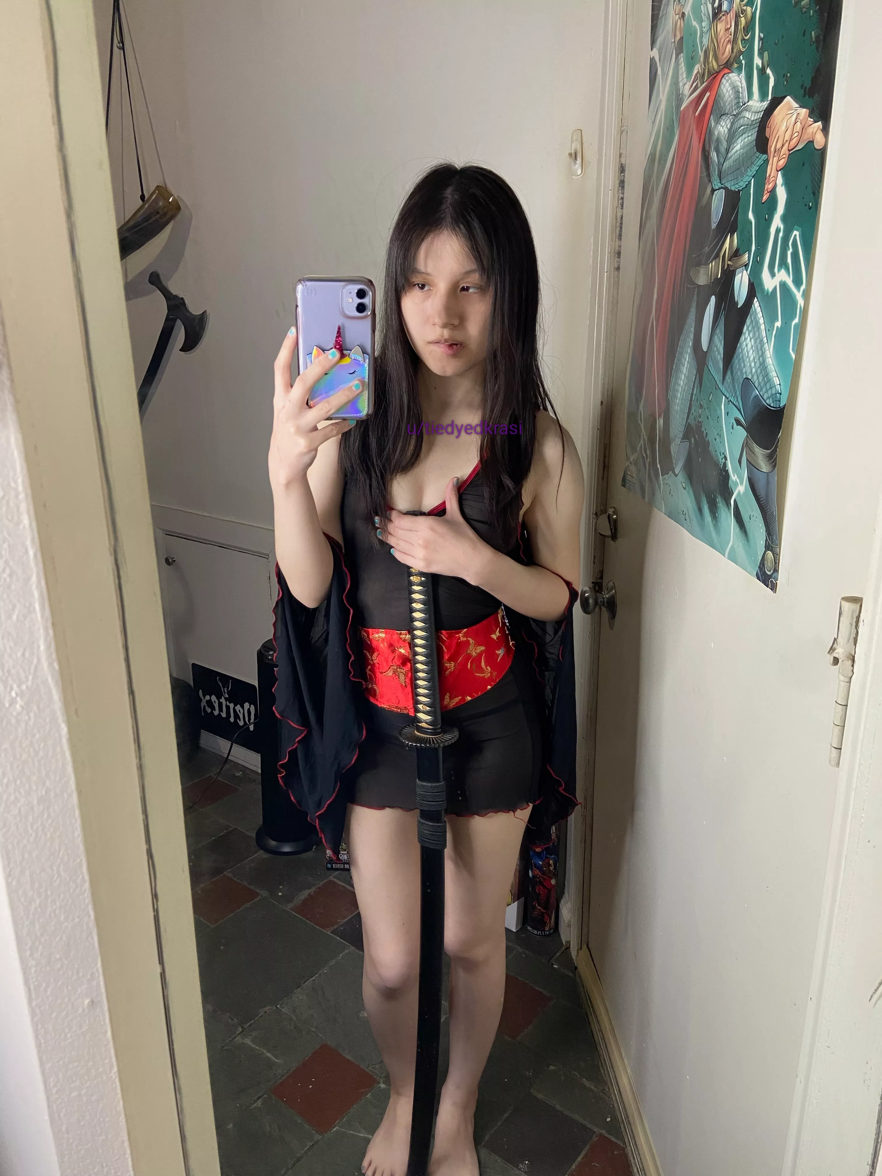 tiny Asian gal with a katana