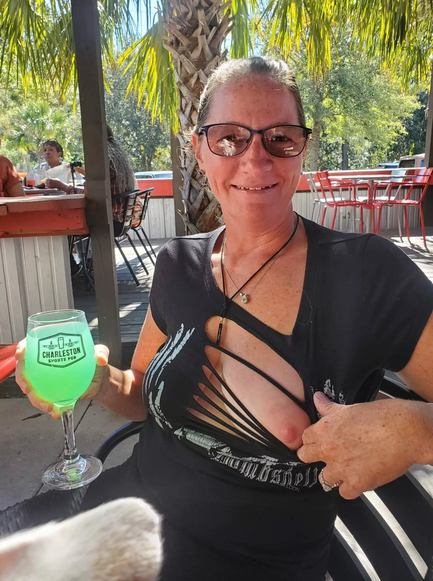 flashing a nipple at brunch