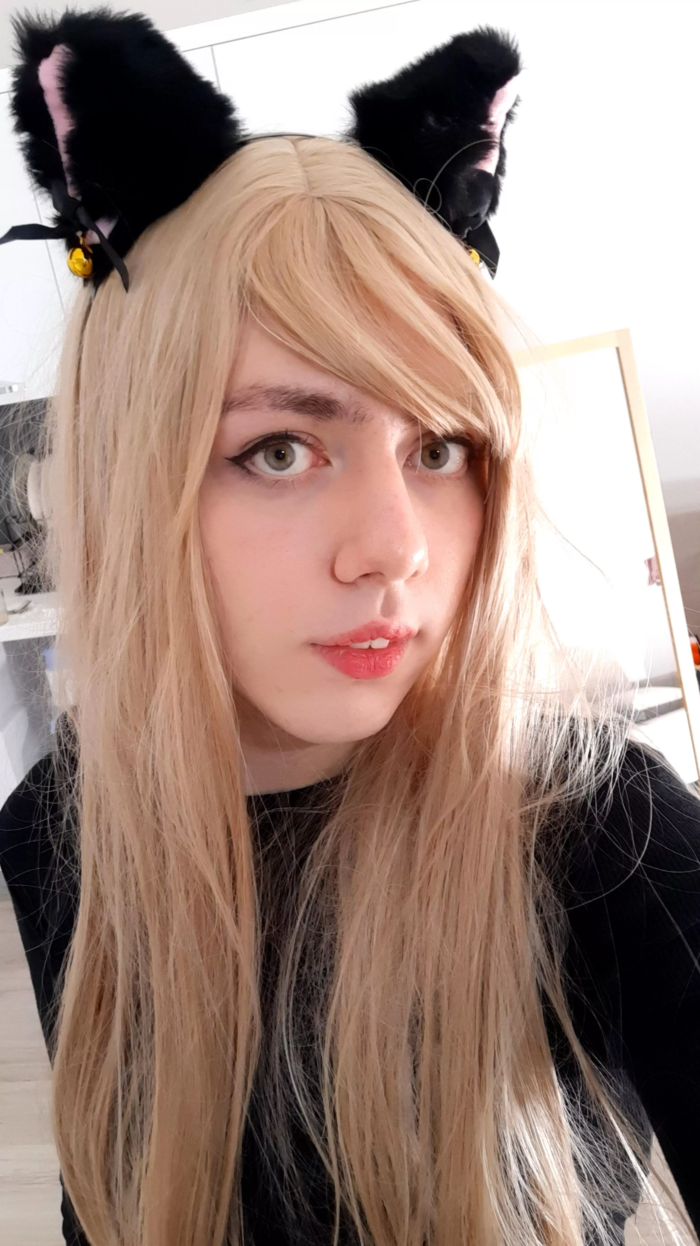 Trying out a blonde wig (with cat ears of course!)