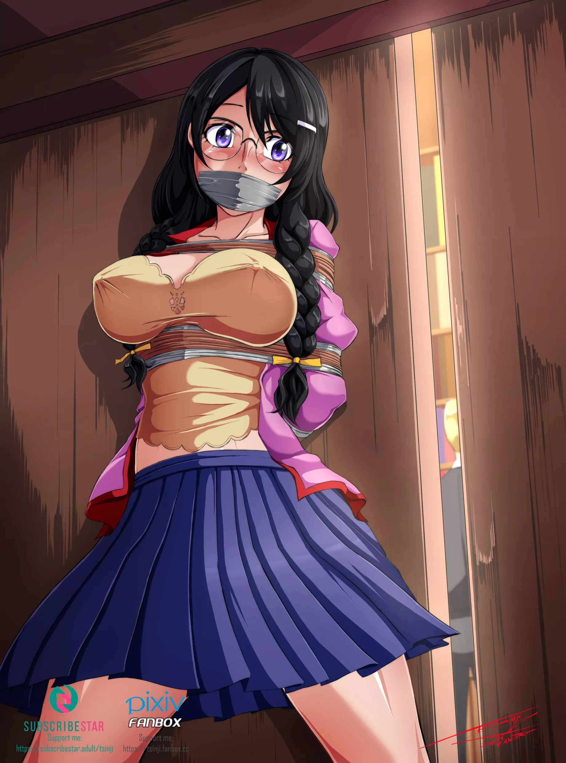 Tsubasa Hanekawa captured inside of the library.