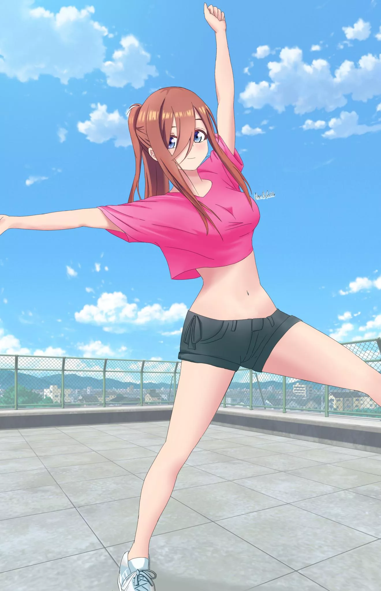 Miku workout on the rooftop (By elmerbcastillo) [The Quintessential Quintuplets]