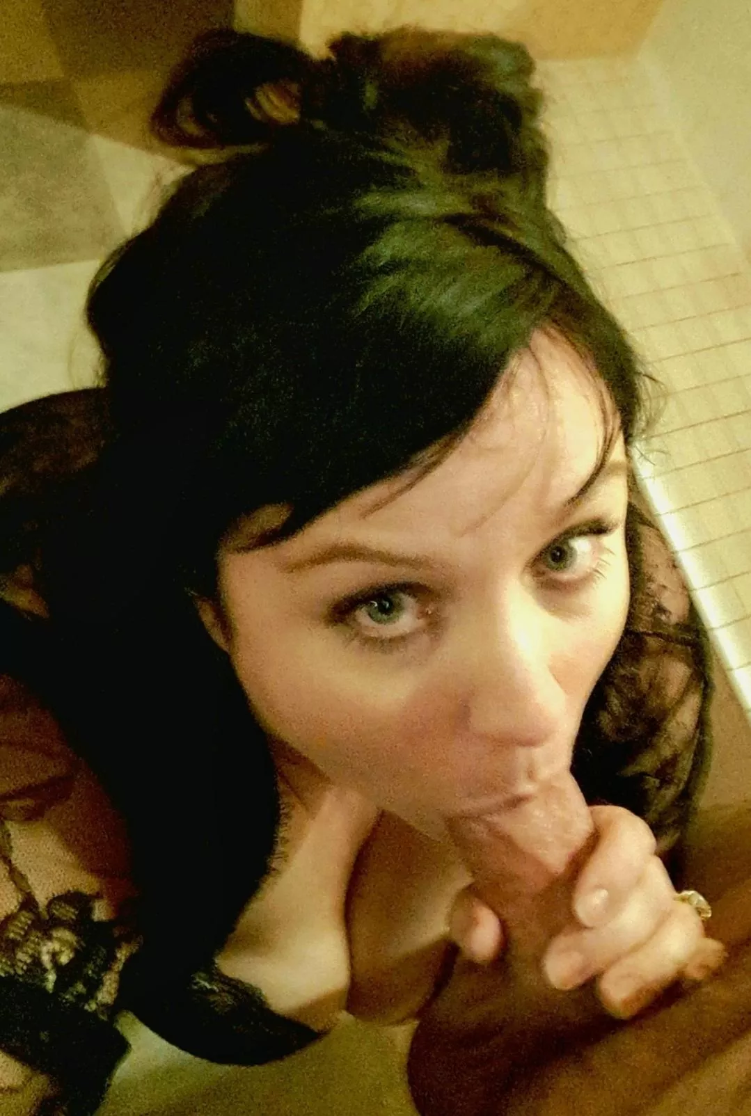 My busty hotwife sucking off a thick bull