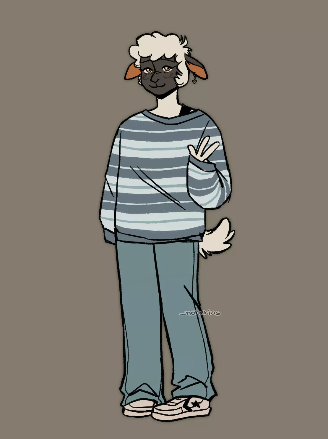 quick doodle of my fursona noberius on a comfortable sweater and stylish sneakers! / art by me.