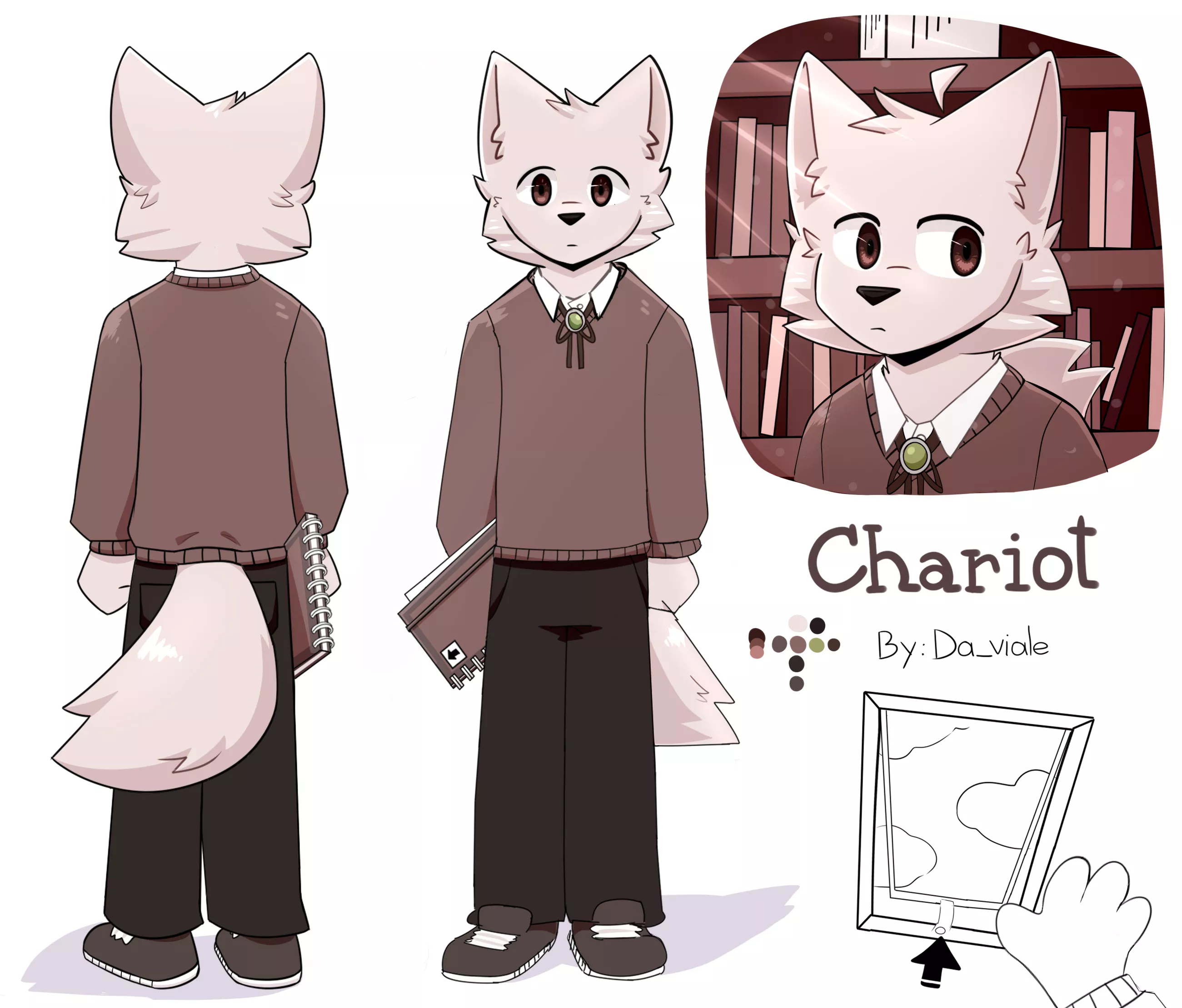 Reference sheet for a character. His name is Chariot