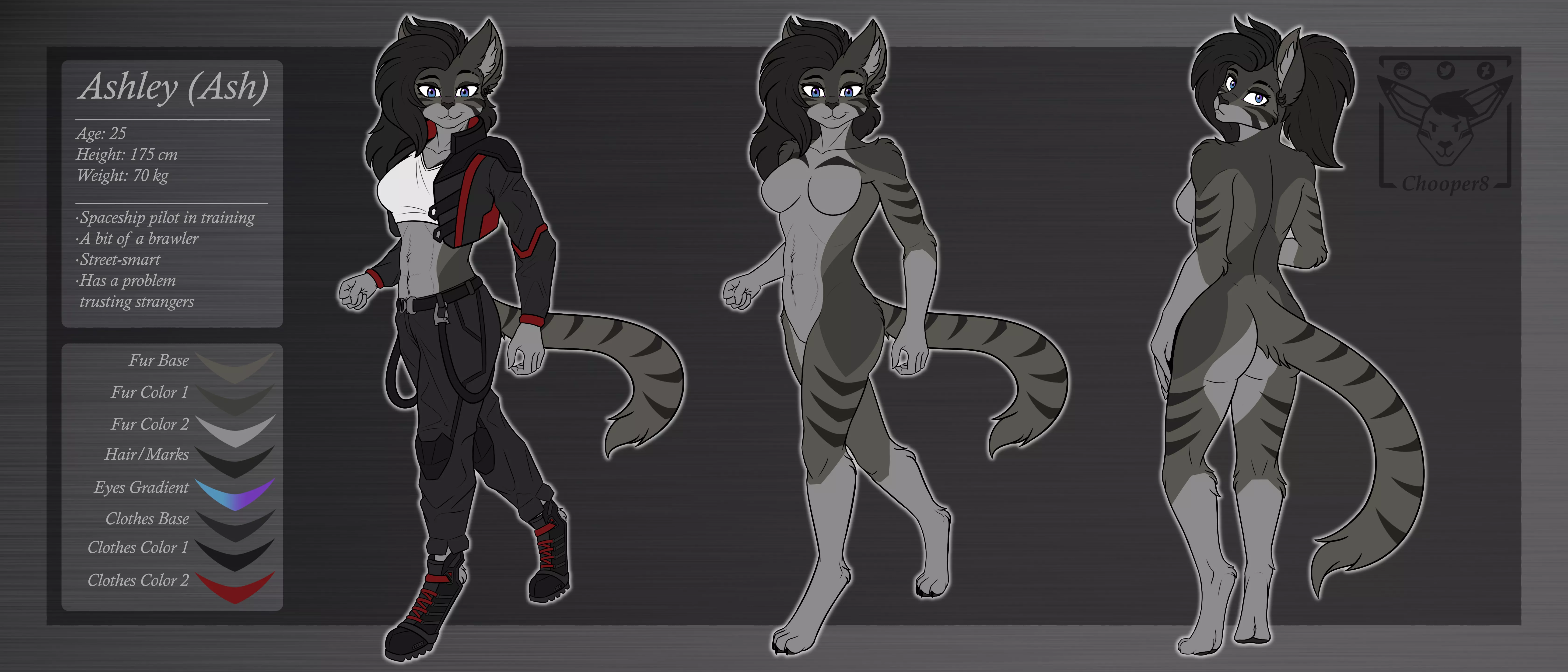 Re-introducing my OC Ash with her new and improved ref sheet [art by me]