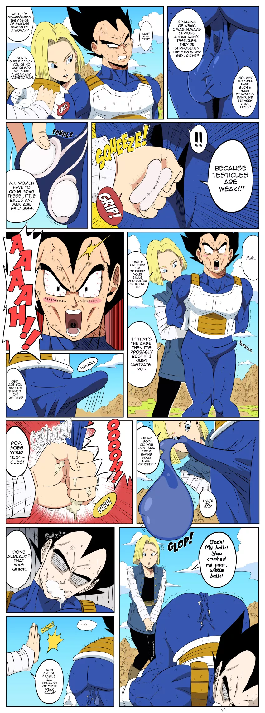 Android 18 crushes Vegeta saiyan balls in brutal cum fashion