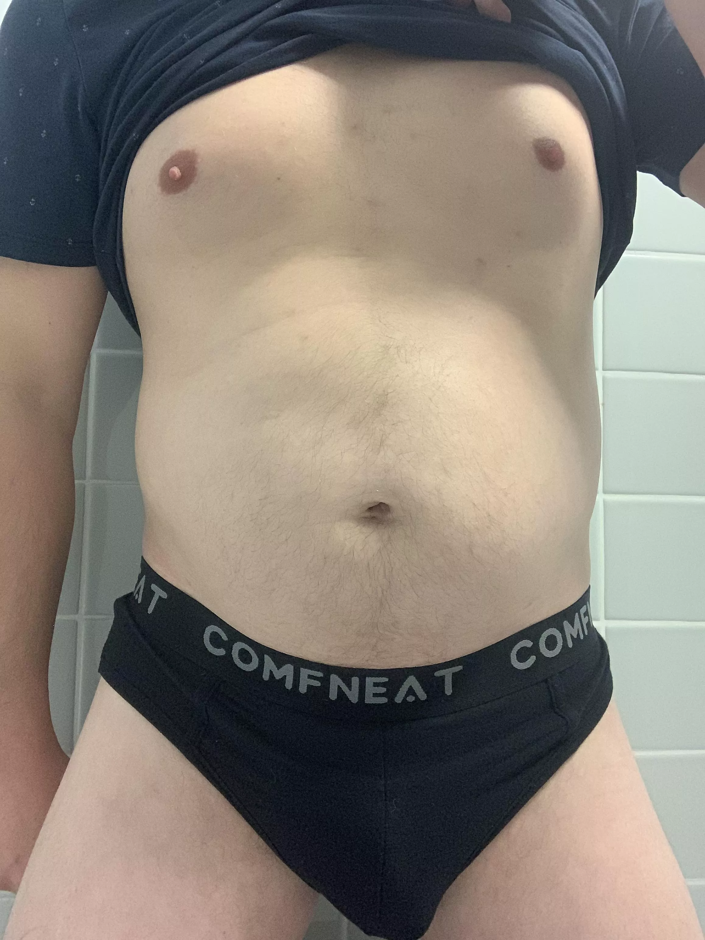 Sometimes you just need to sneak off to the restroom and snap belly and brief pics