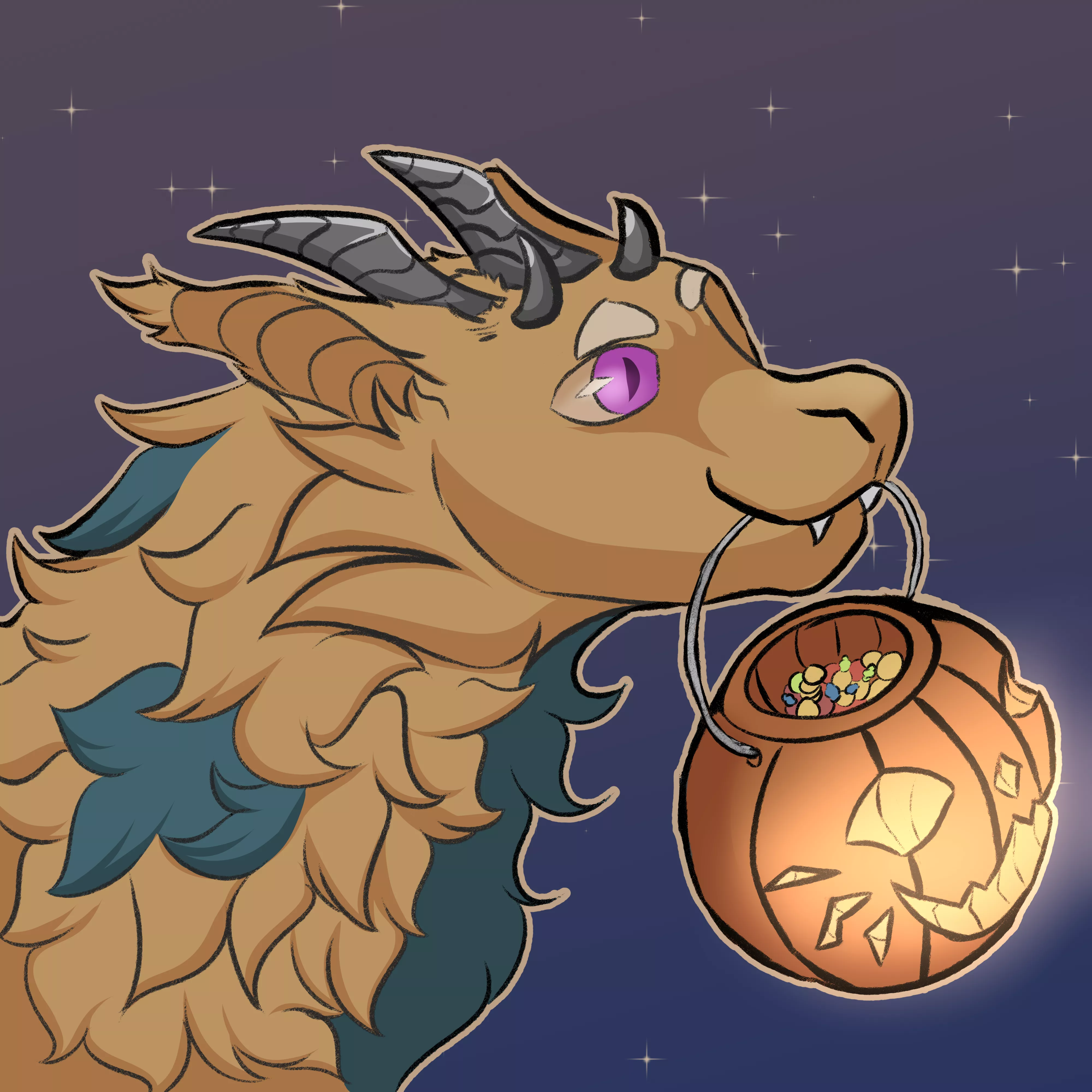 The fierce and mighty dragon demands his Halloween tribute (art by me)