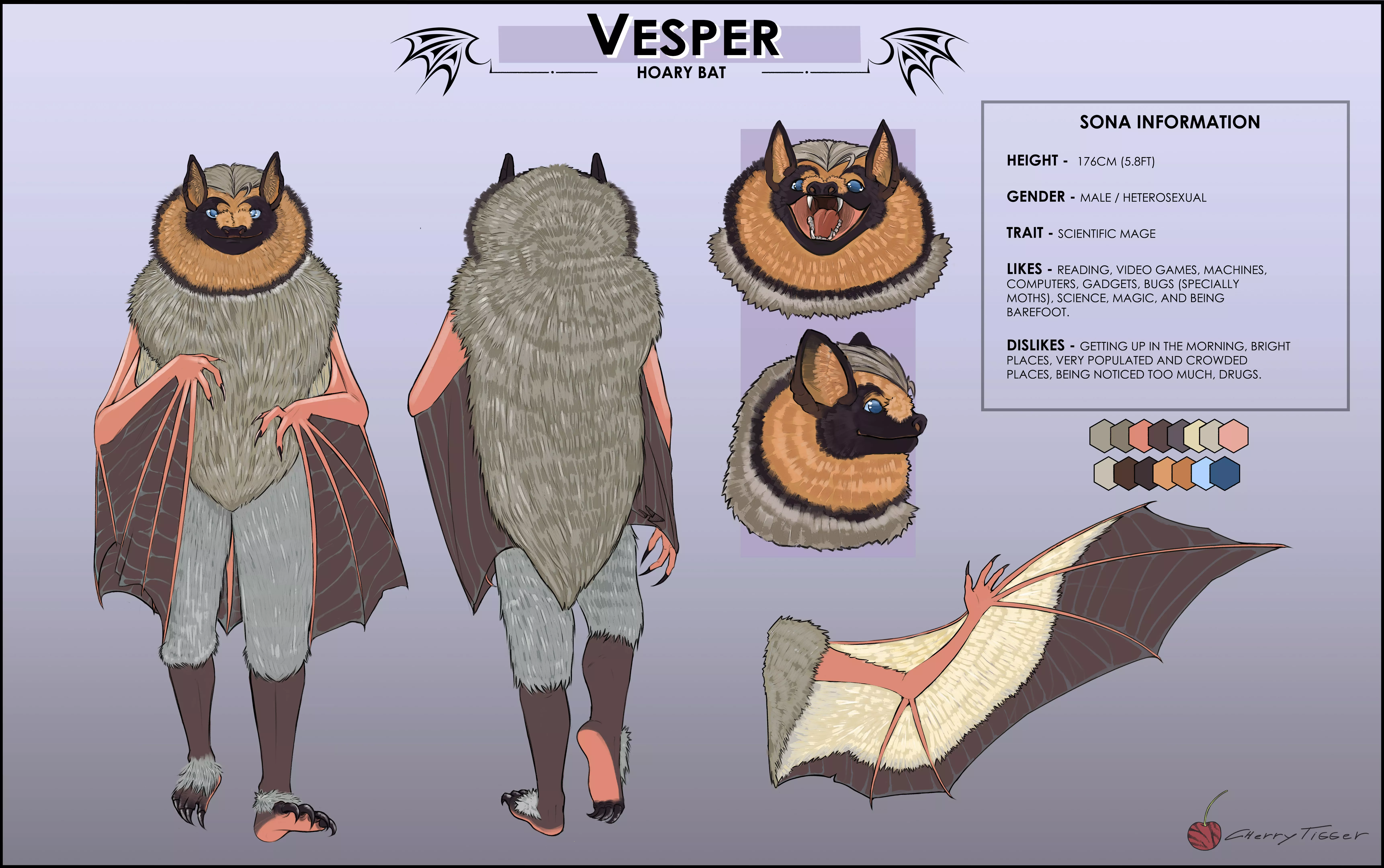 Vesper the Hoary Bat [art by @cherrytigger_ on Twitter]