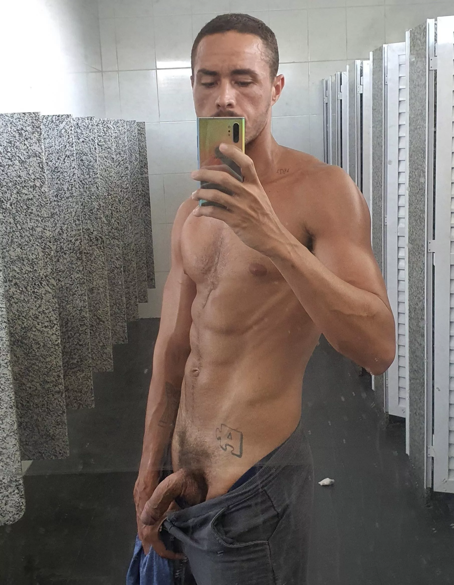 Public bathroom nude