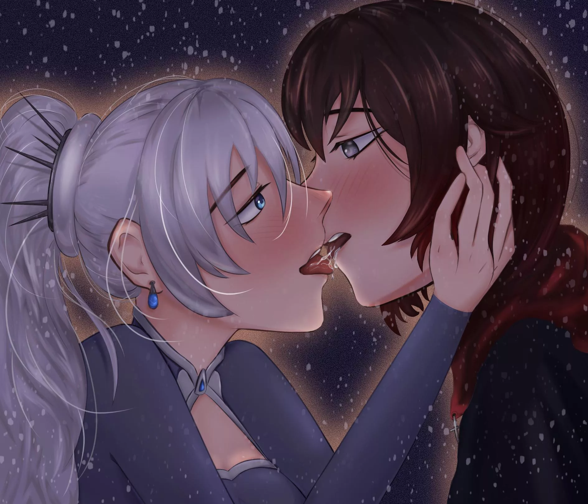 Ruby x Weiss sensual kiss (meowmeone) [rwby] commissioned by darkrobbe1