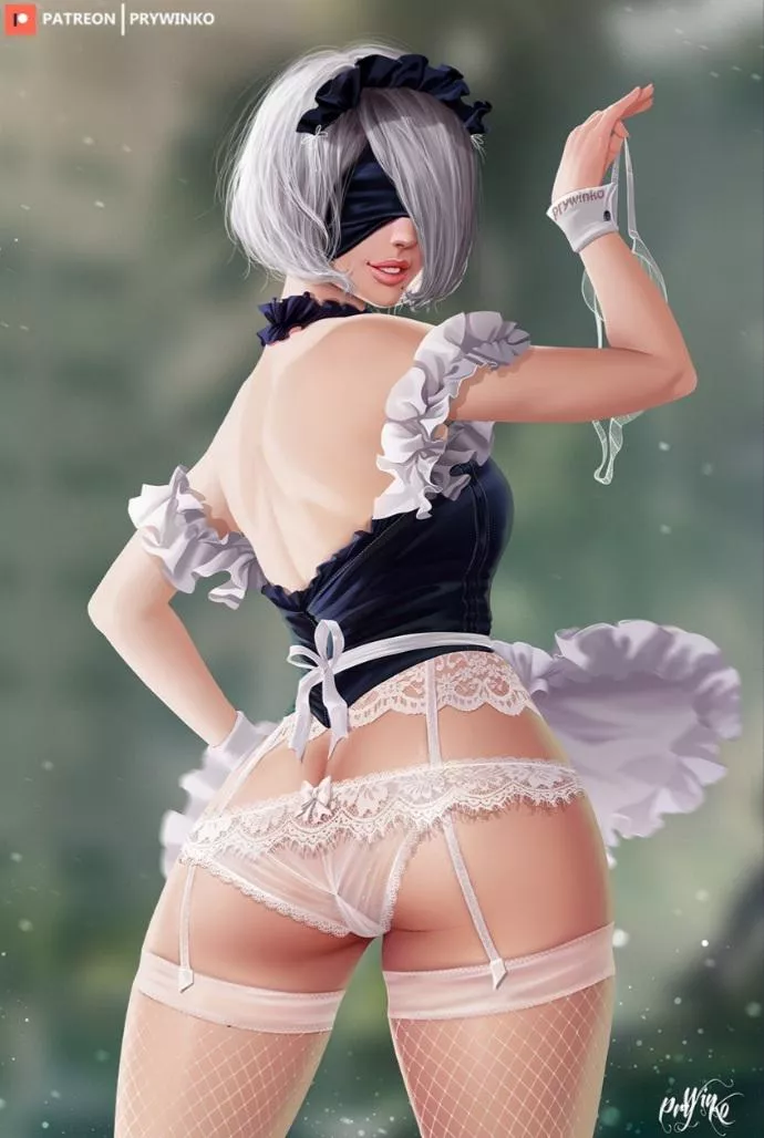 2B in a maid dress | art by (Prywinko)