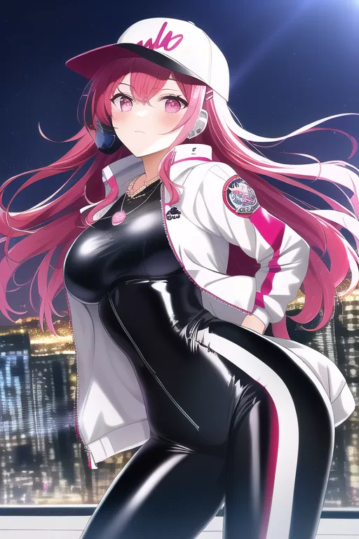 Black Bodysuit & White/Pink Jacket