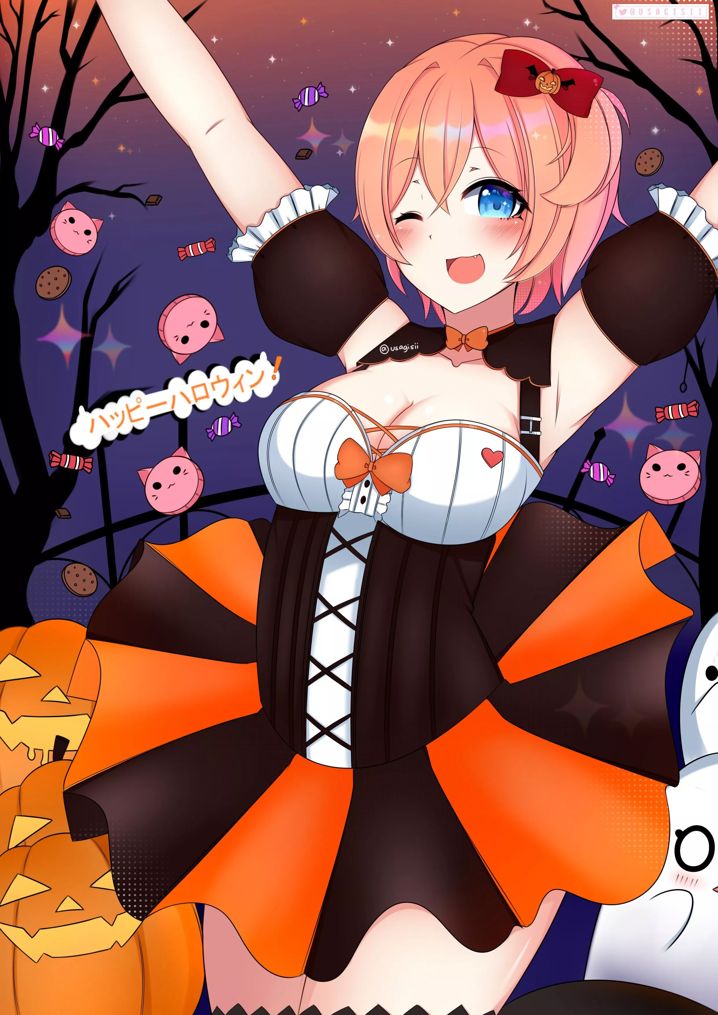 Our Adorable bundle of joy is ready for Halloween 😍. I love Sayori so much. (Artist: UsagiSii on Twitter)