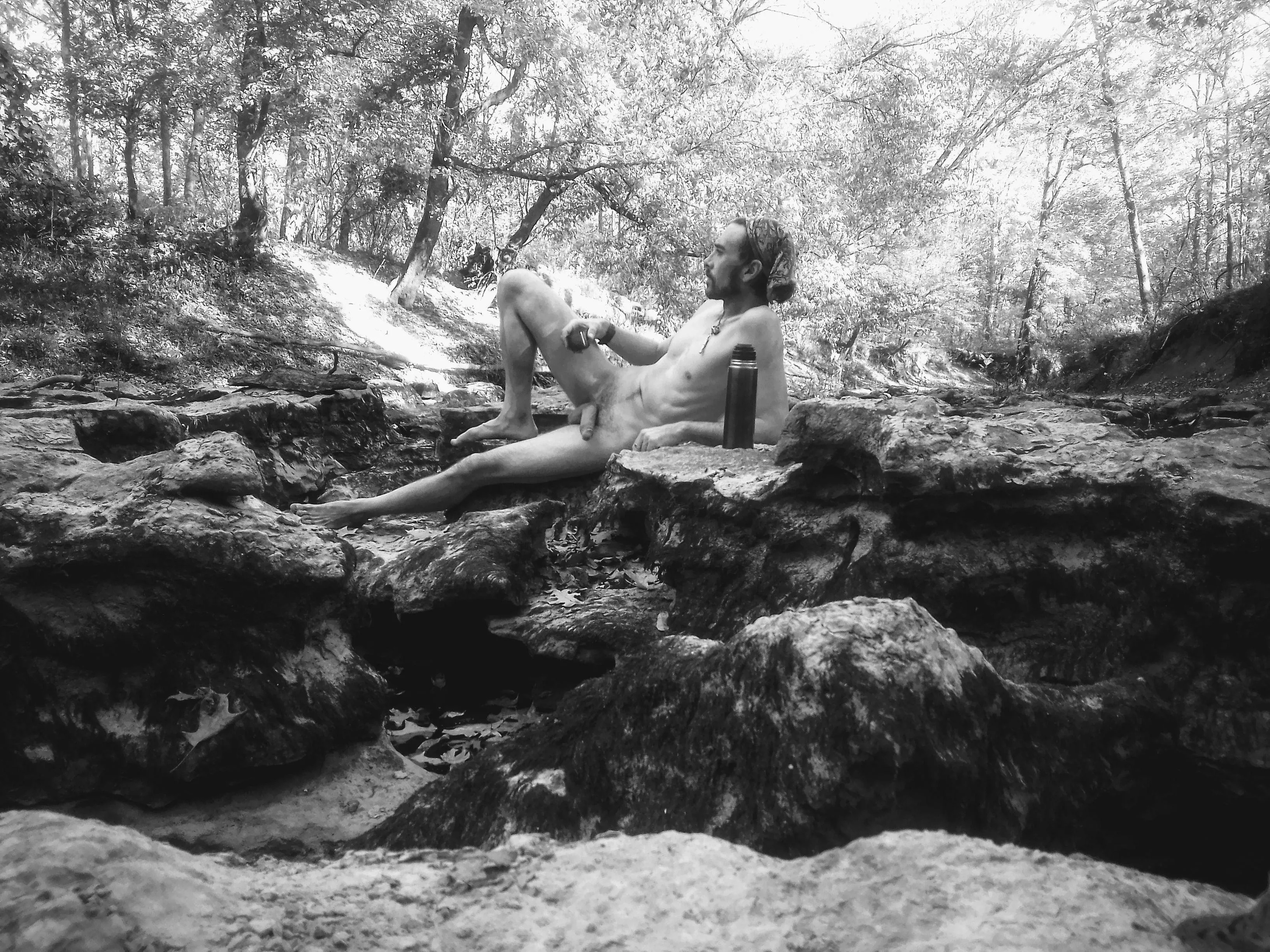 taking my afternoon tea IN the bed of the Cache River. with the drought you can see crazy rock formations