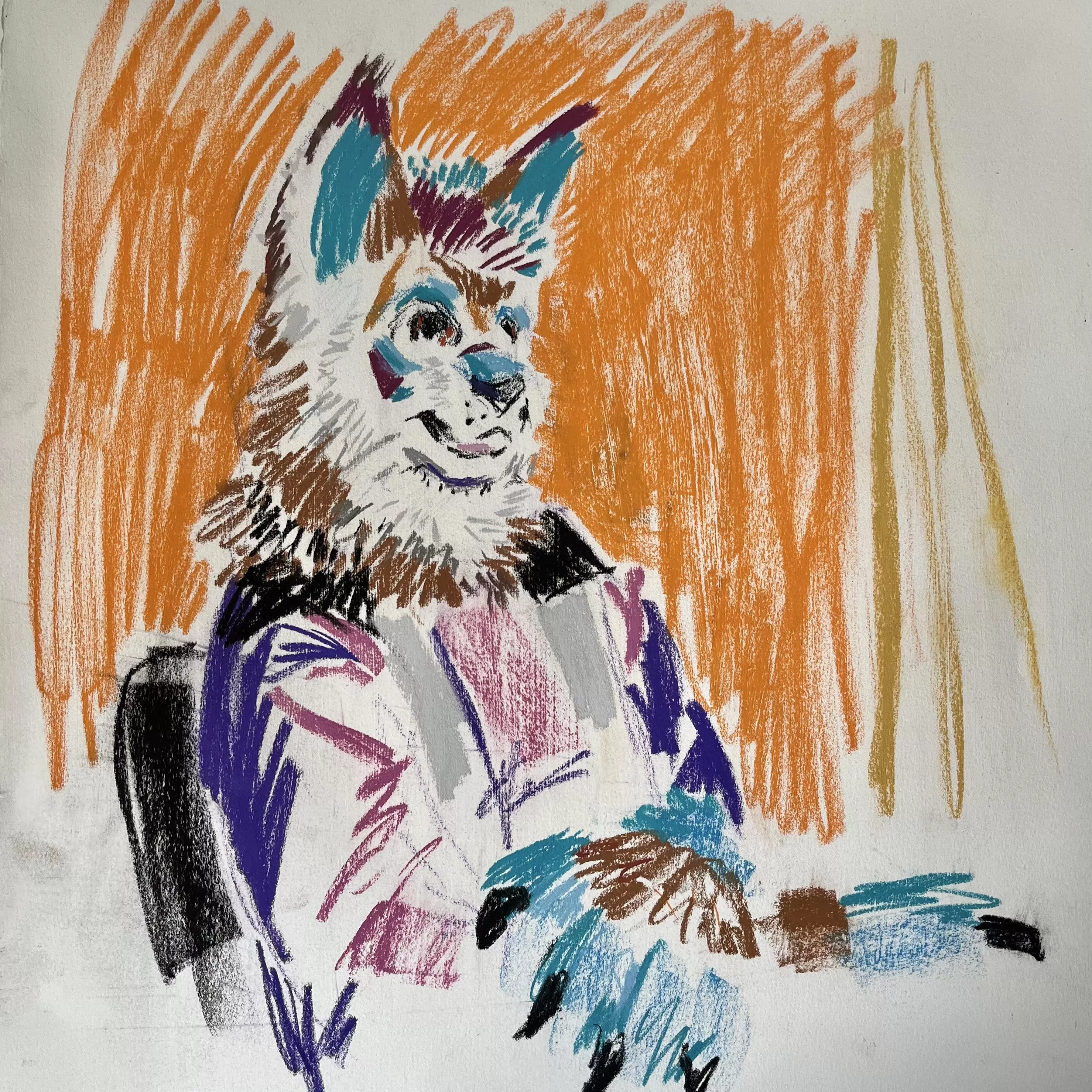 15 minute pastel drawing of our furry model in Drawing class