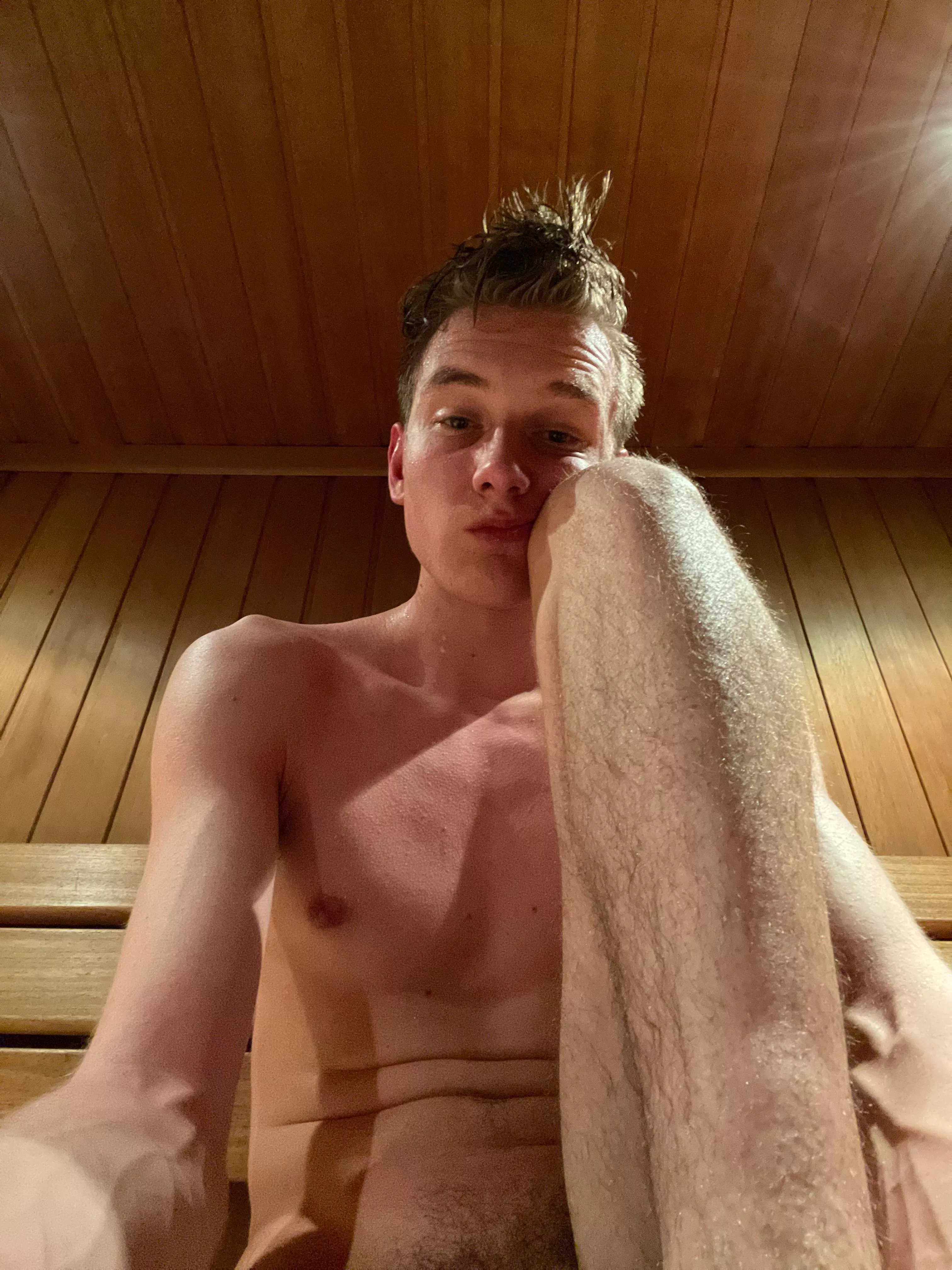 [21] For the first time in sauna sweating my balls off. Gotta need some advice