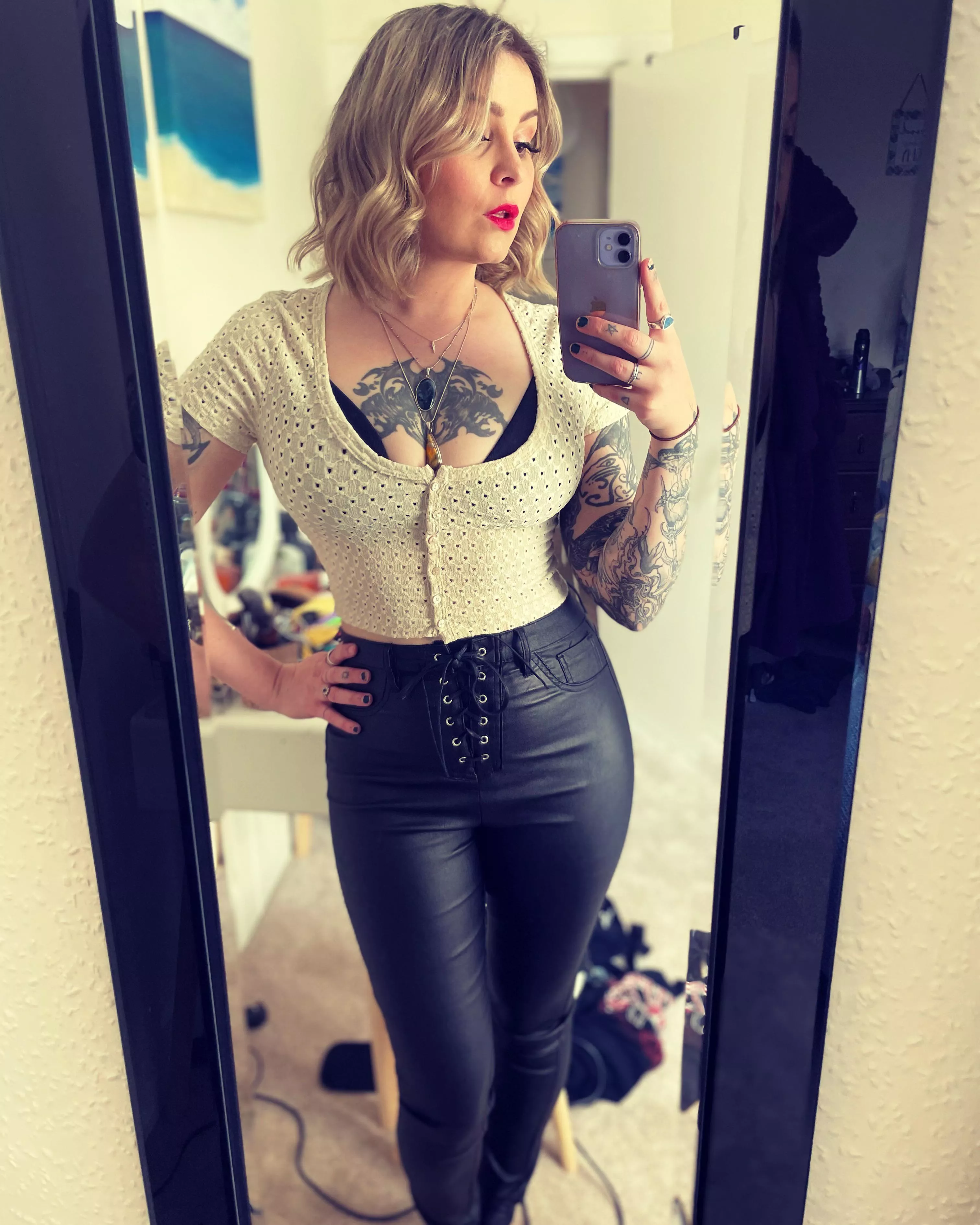 32 [F] Leather lace up trousers at 32 donâ€™t mind if I do, happy birthday to me!!