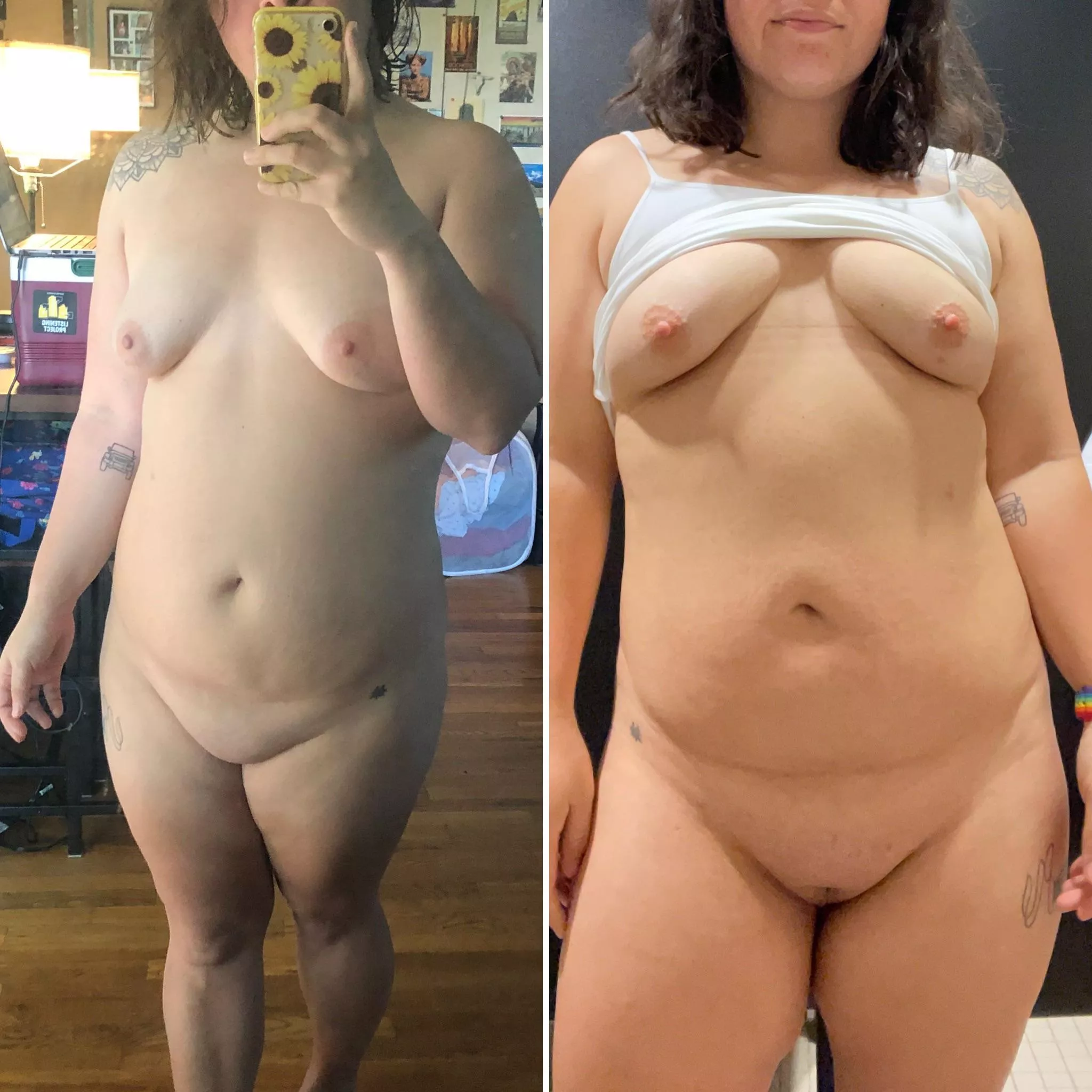 34F, 200 lbs, 5â€™5â€ â€” still excited about my body transformation over the last year. 5 lbs lost but so much muscle gained.