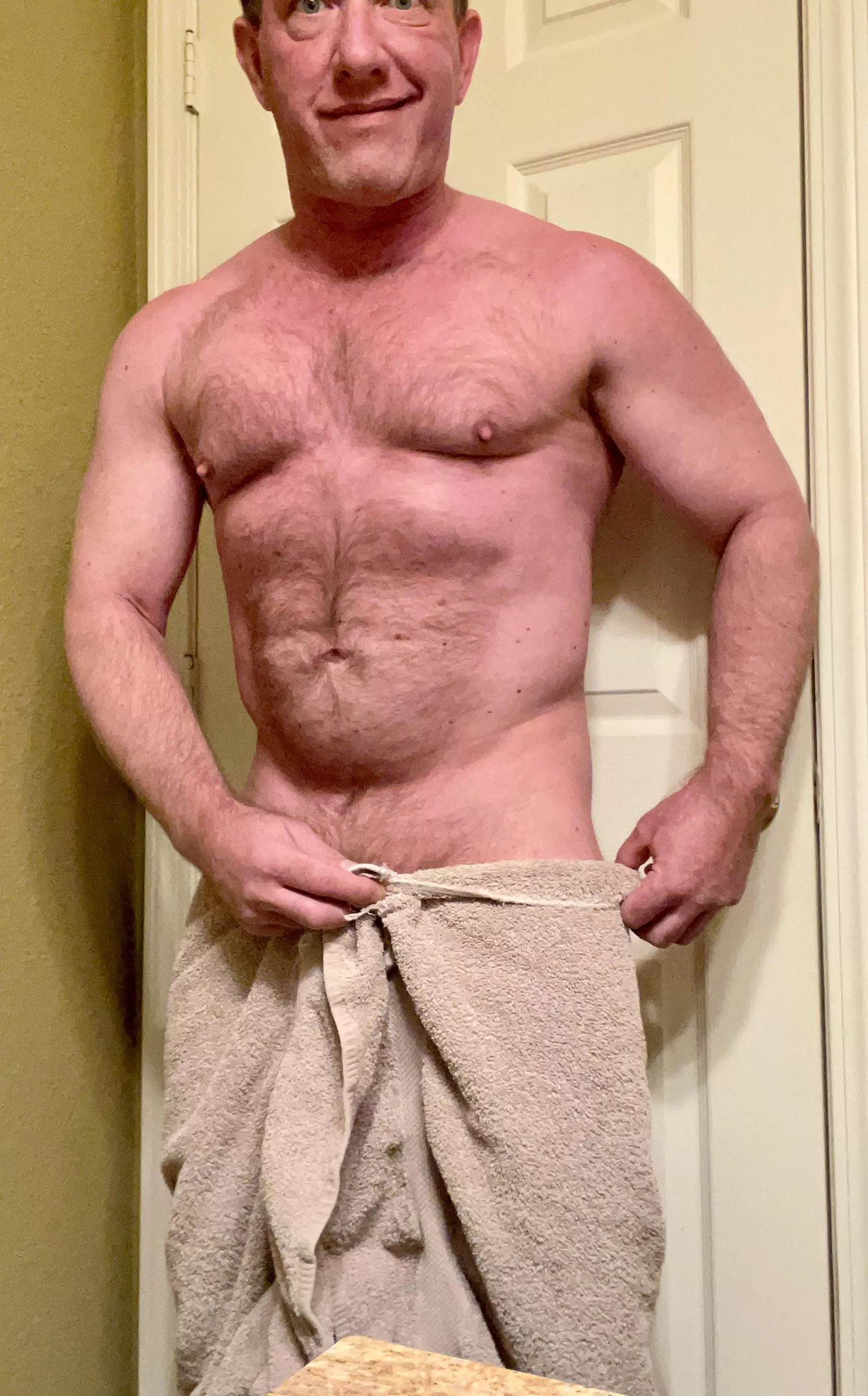 (46) time for a hot shower after finishing with the yard work