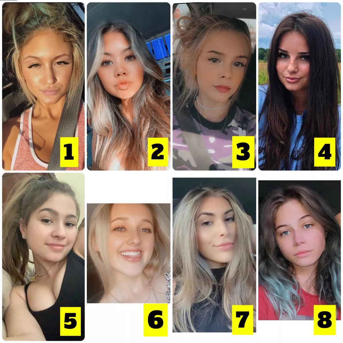 [8] Based on this one set of selfies, who has the prettiest face?