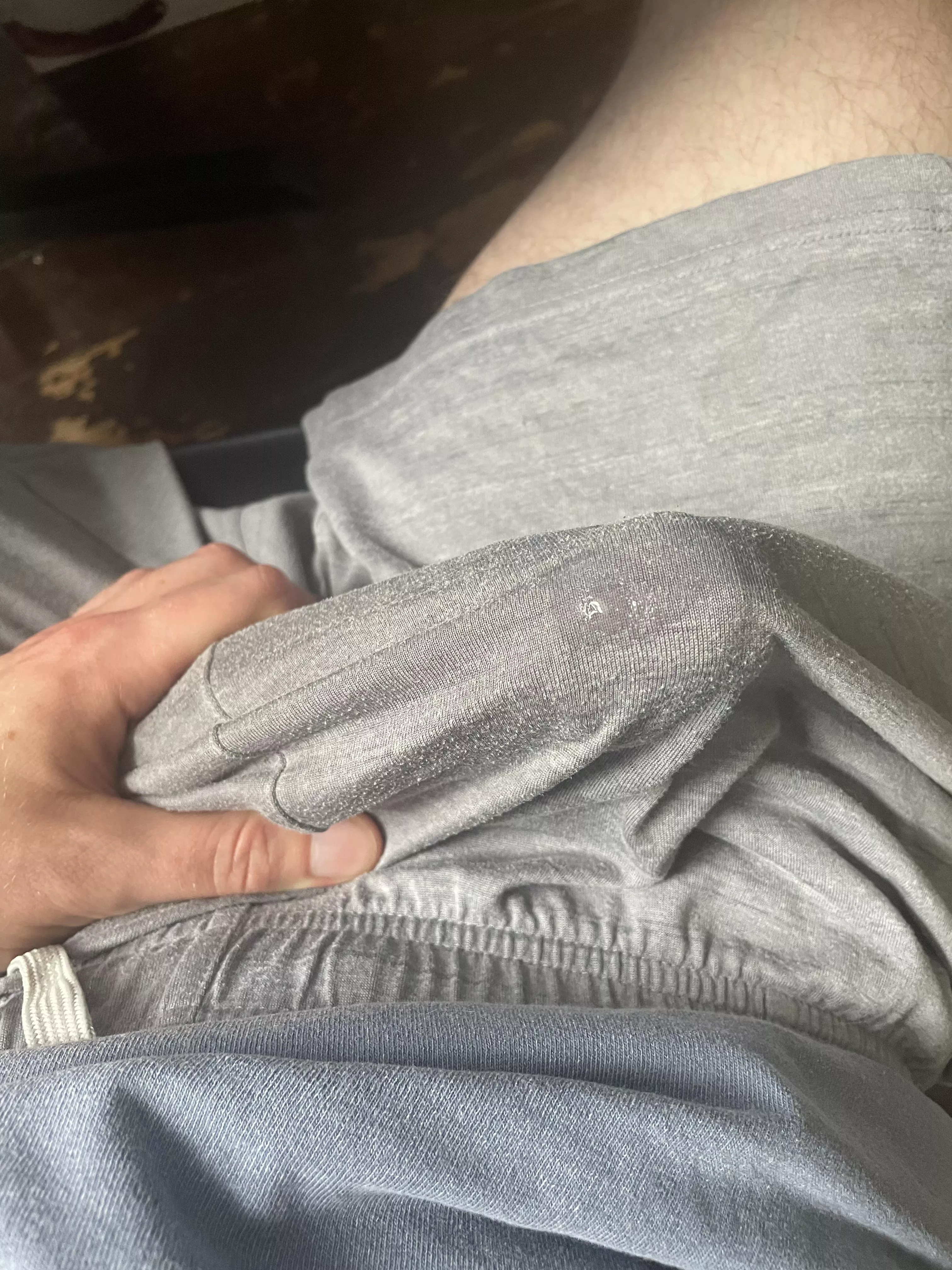 A bulge and precum photo, all in one