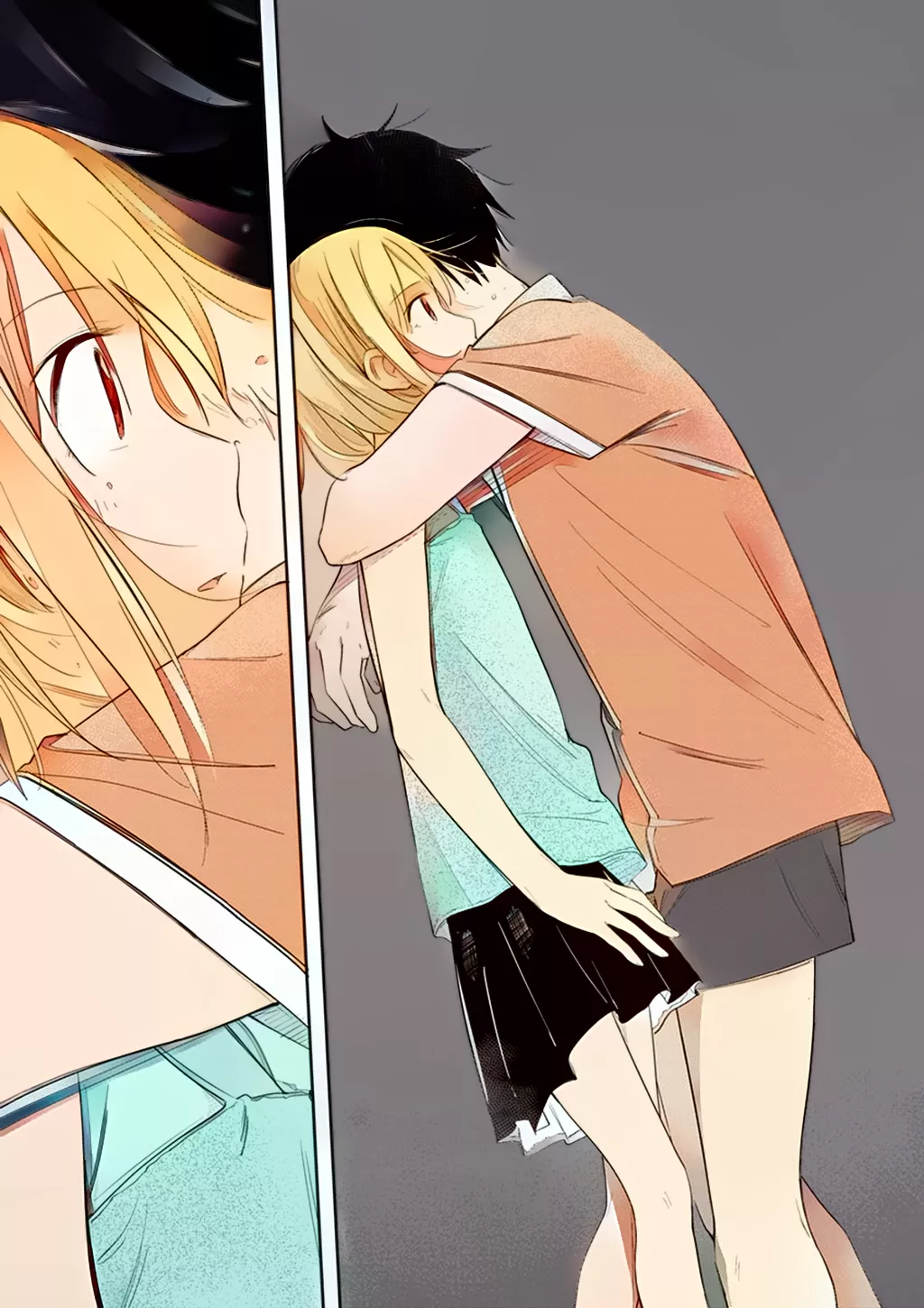 A hug 🤗 Kobinata Shin from manga Trap Heroine (Kohinata Makoto from Torappu Hiroin) AI colorized