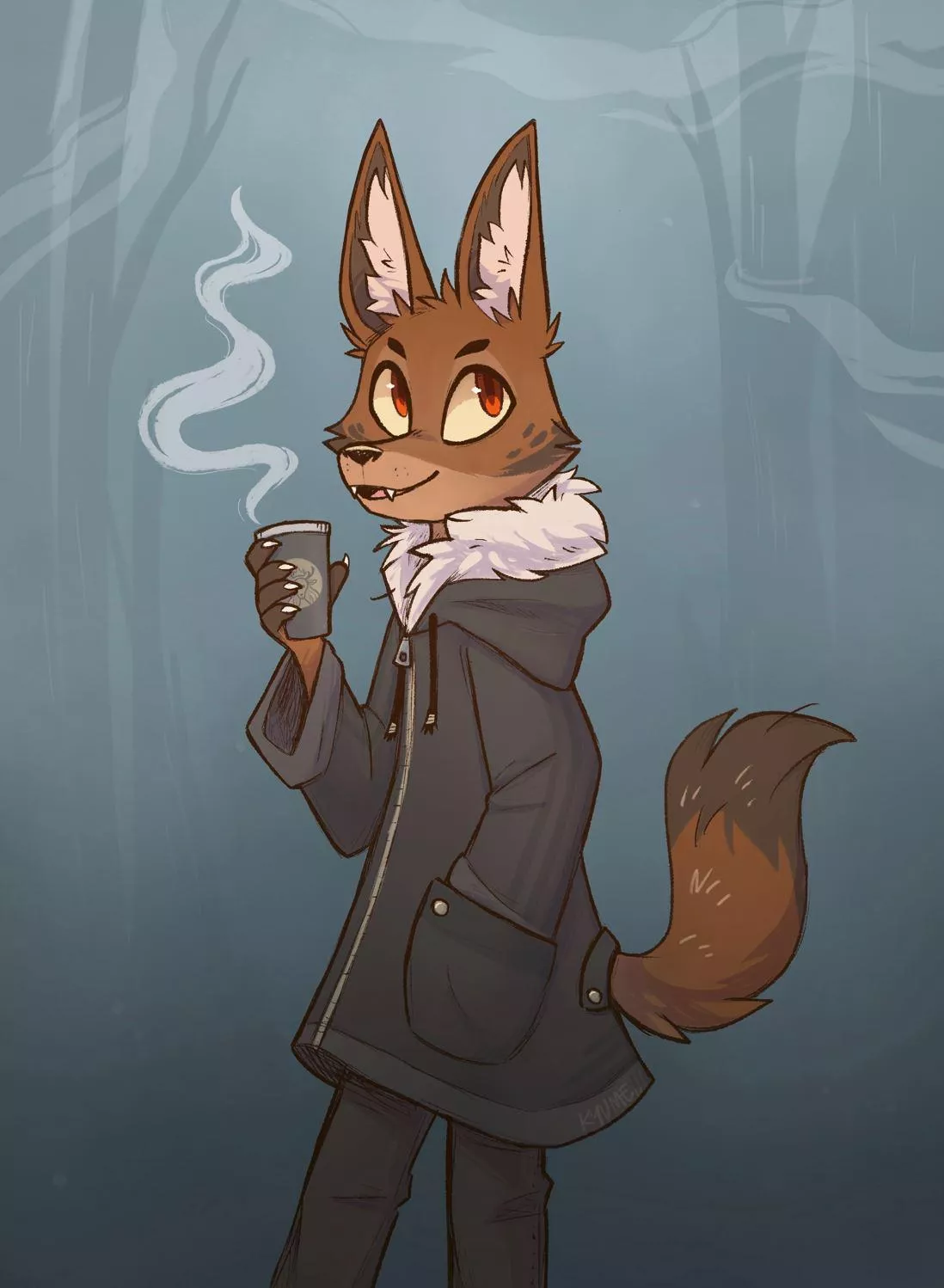 A jackal with his morning coffee [art by me @kazunekomori on twitter]