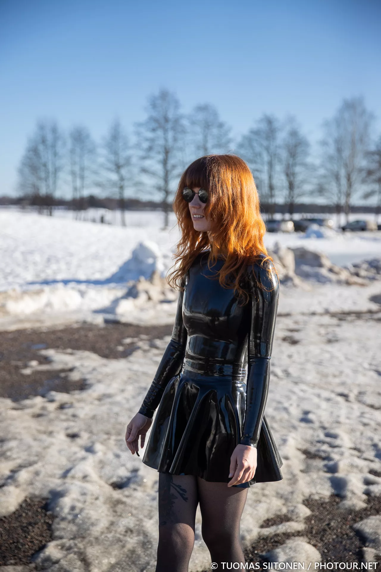 A latex dress in snow