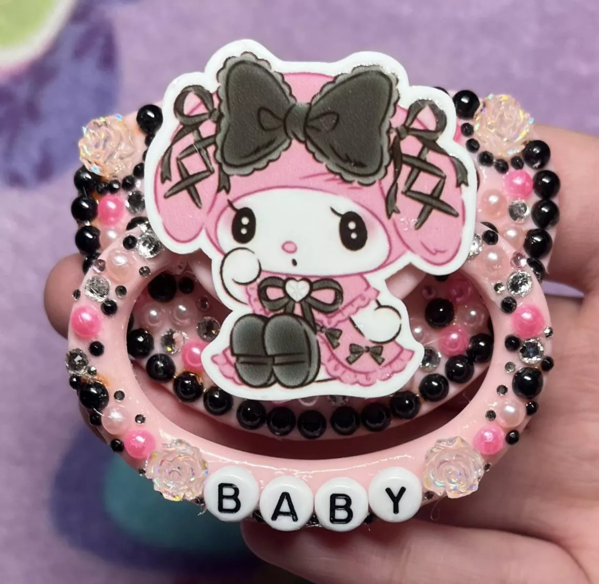 A My Melody paci I made for my shop! ðŸ’–