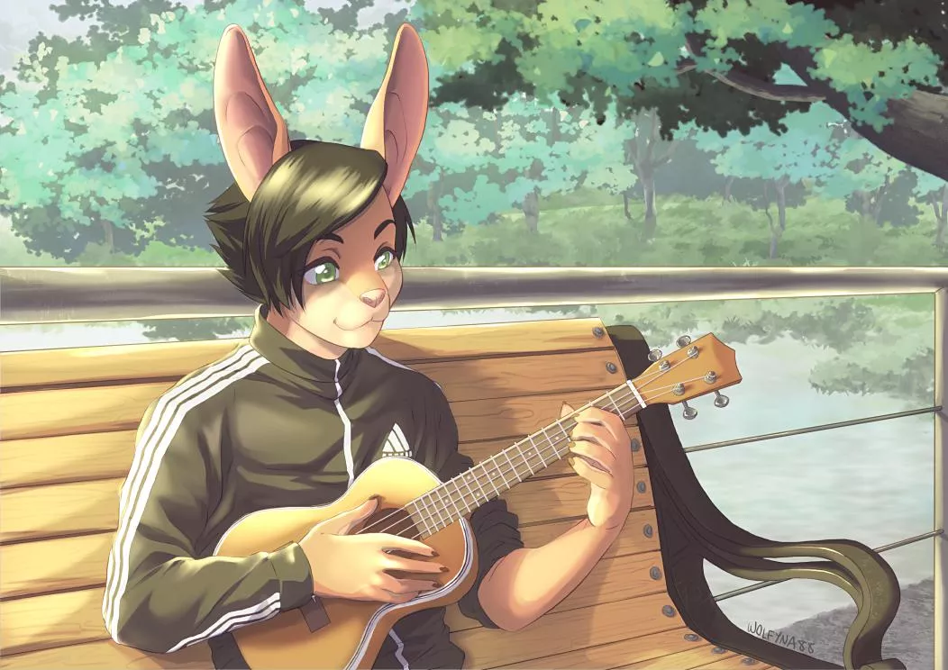 A ukulele-playing lad commission I (@wolfyna88) did recently! ^o^