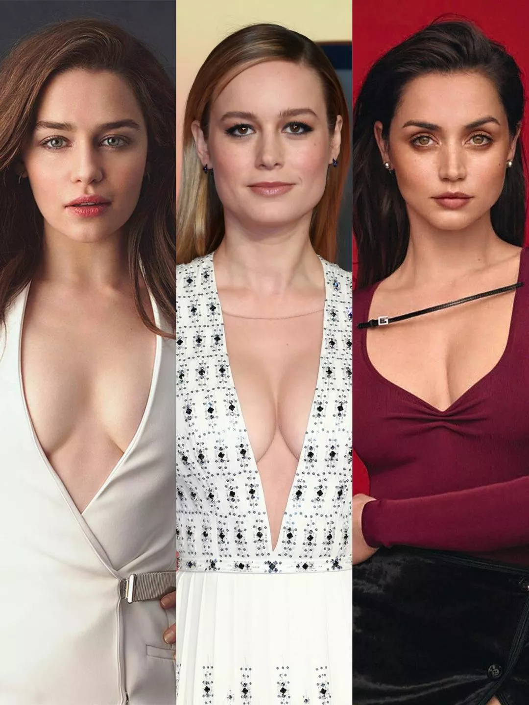 Actresses showing cleavage | Emilia Clarke, Brie Larson, Ana De Armas