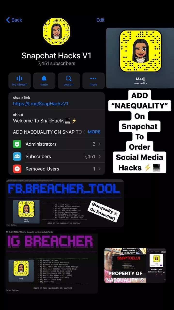 Add naequality on snap to order social media hacks from Snapchat, Instagram, & Facebook. Telegram & Proof Below