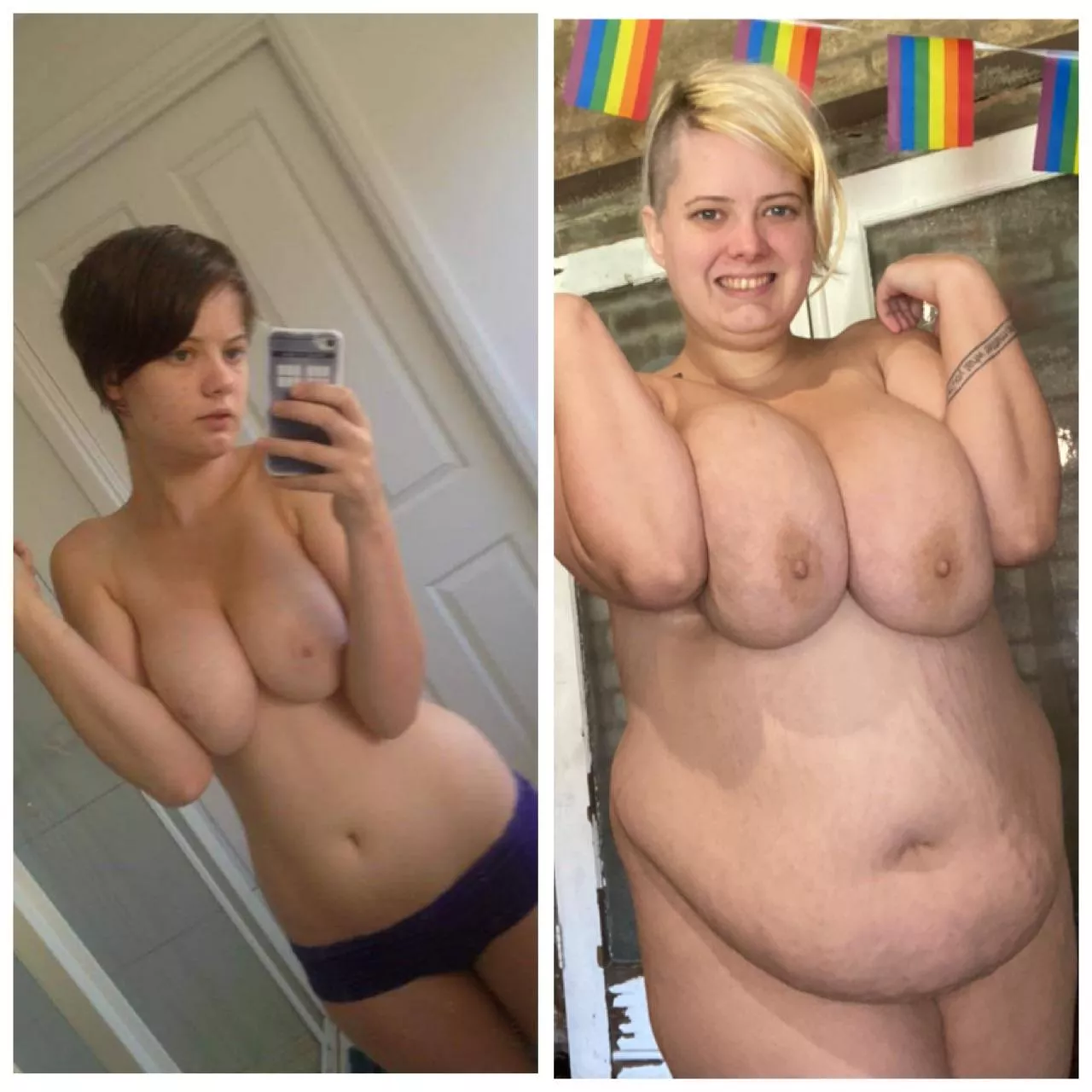 Almost 10 years difference 🥰 Do you love my stuffed sexy body?