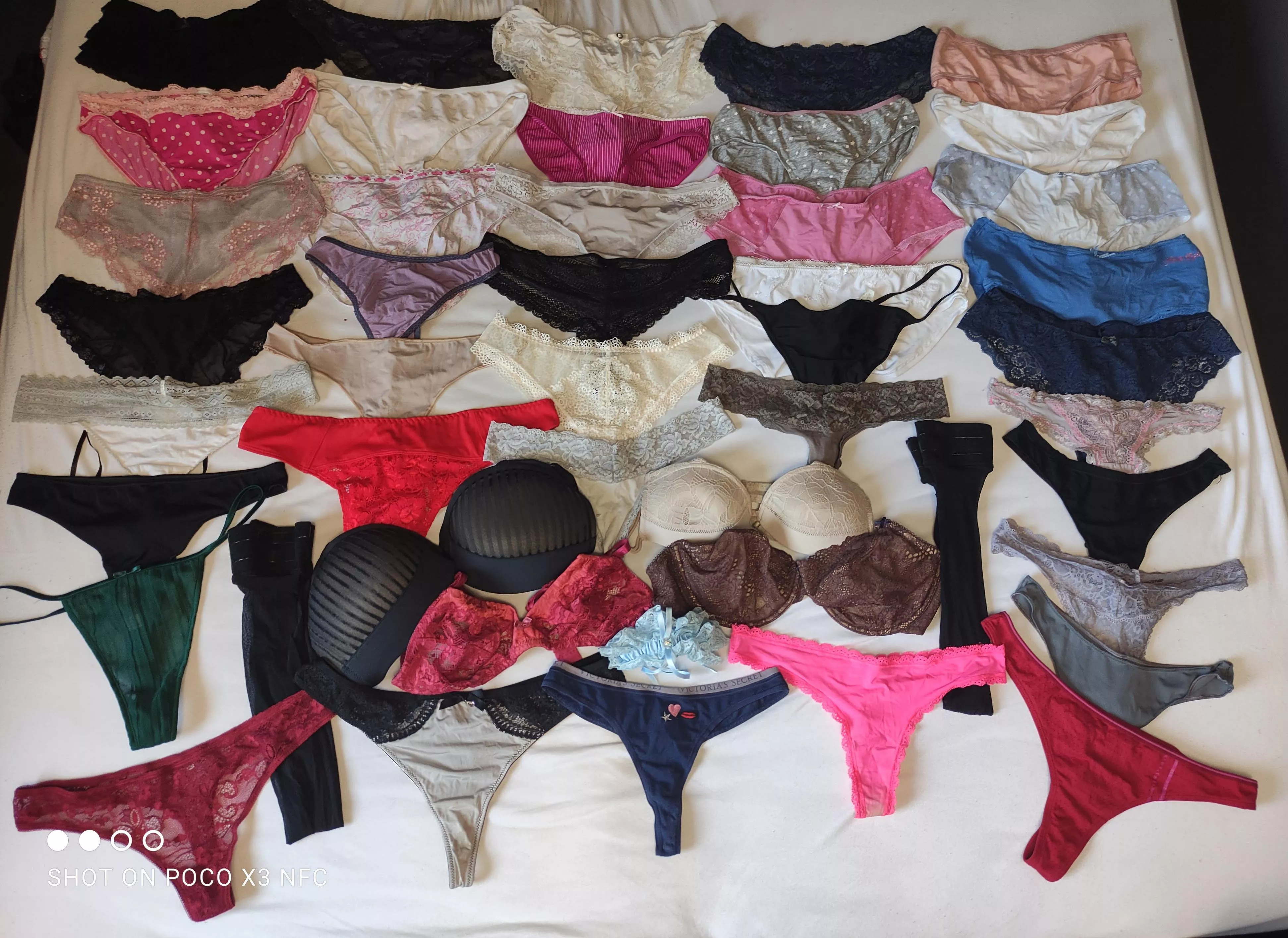 almost my entire collection. different panties, different girls. what's your favourite? 😈