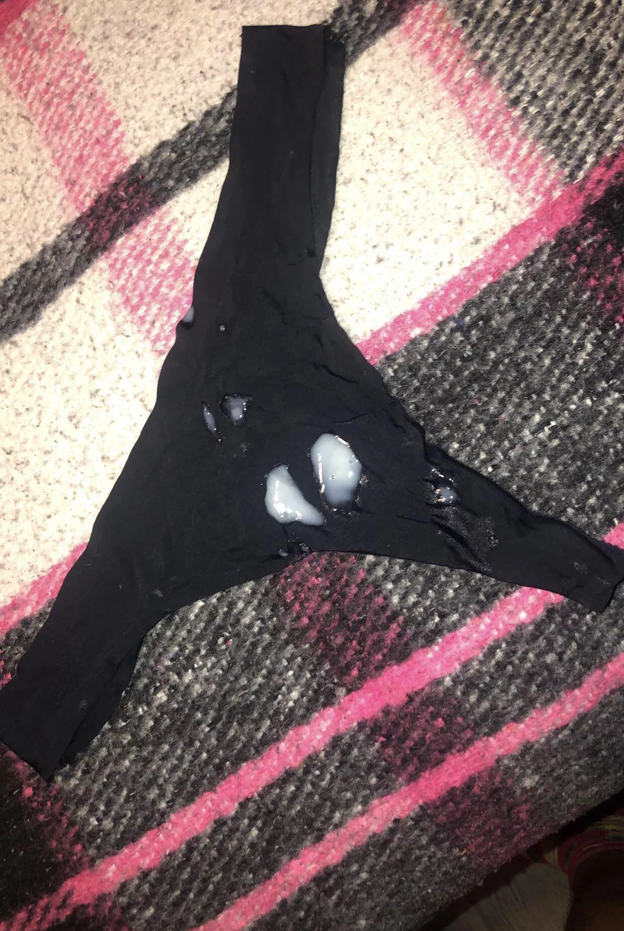 Amazing lil black cummed thong