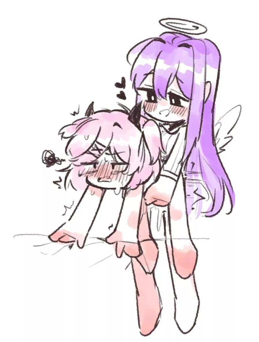 An angel and a devil~ (by @NSFWBANNN on Twitter)