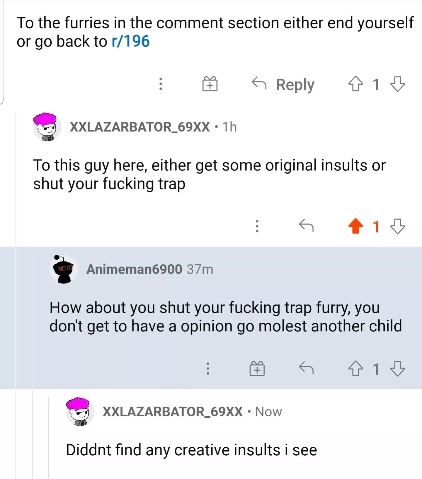 an argument with your average furry hater