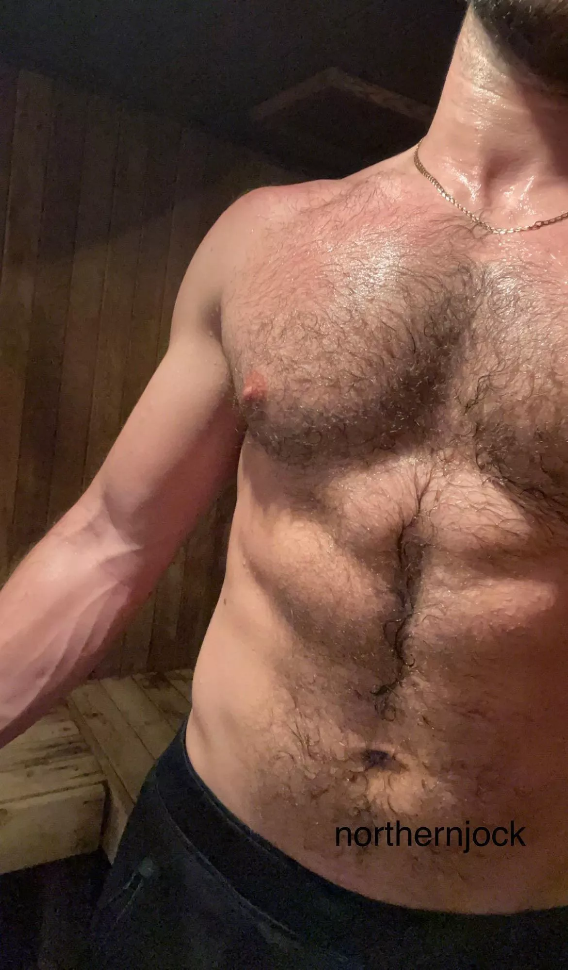 Any volunteers to lick the sweat off my hairy chest and abs?