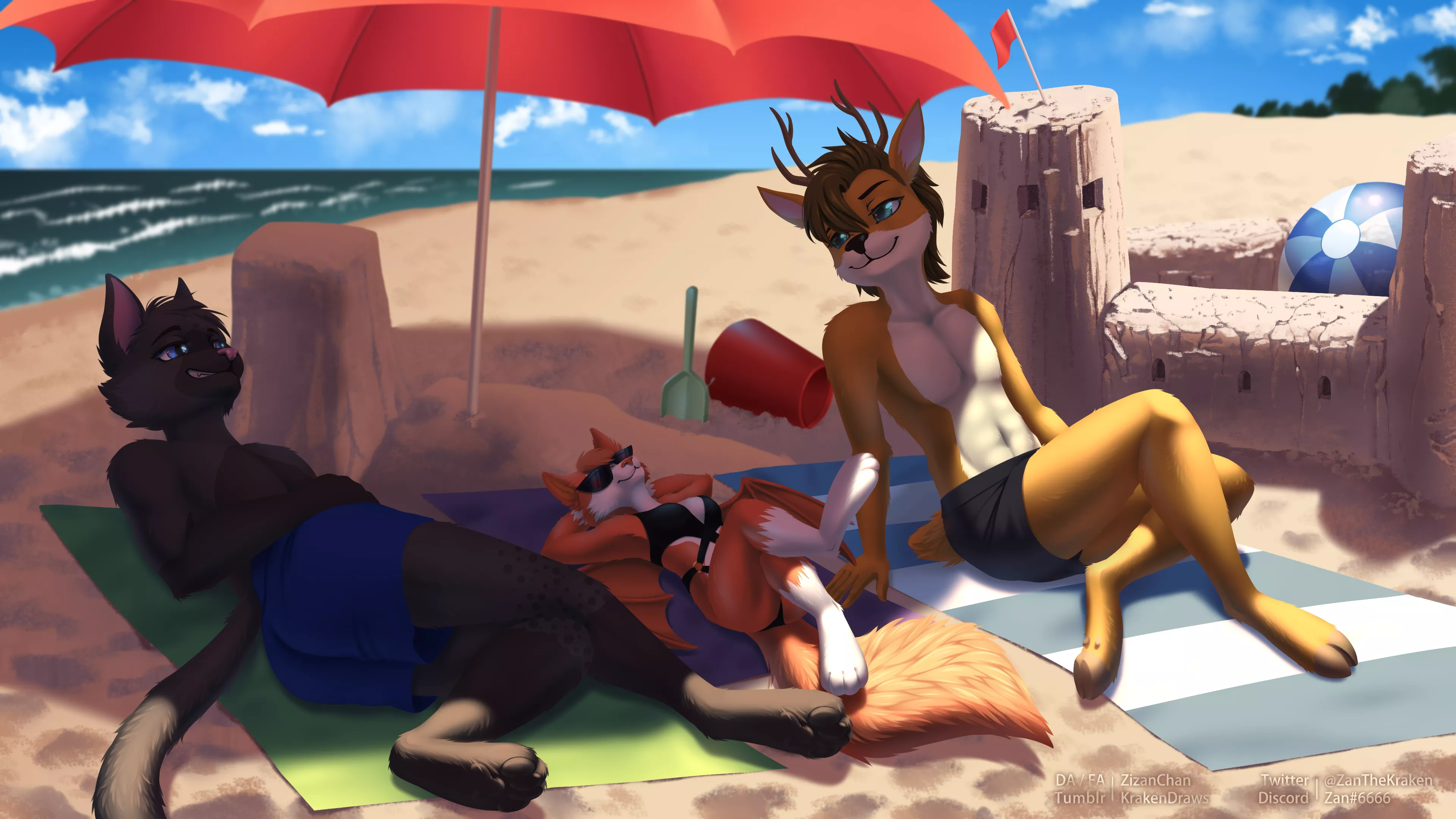 Beach Day (art by me, @ZanTheKraken on twitter, commissions always open <3)