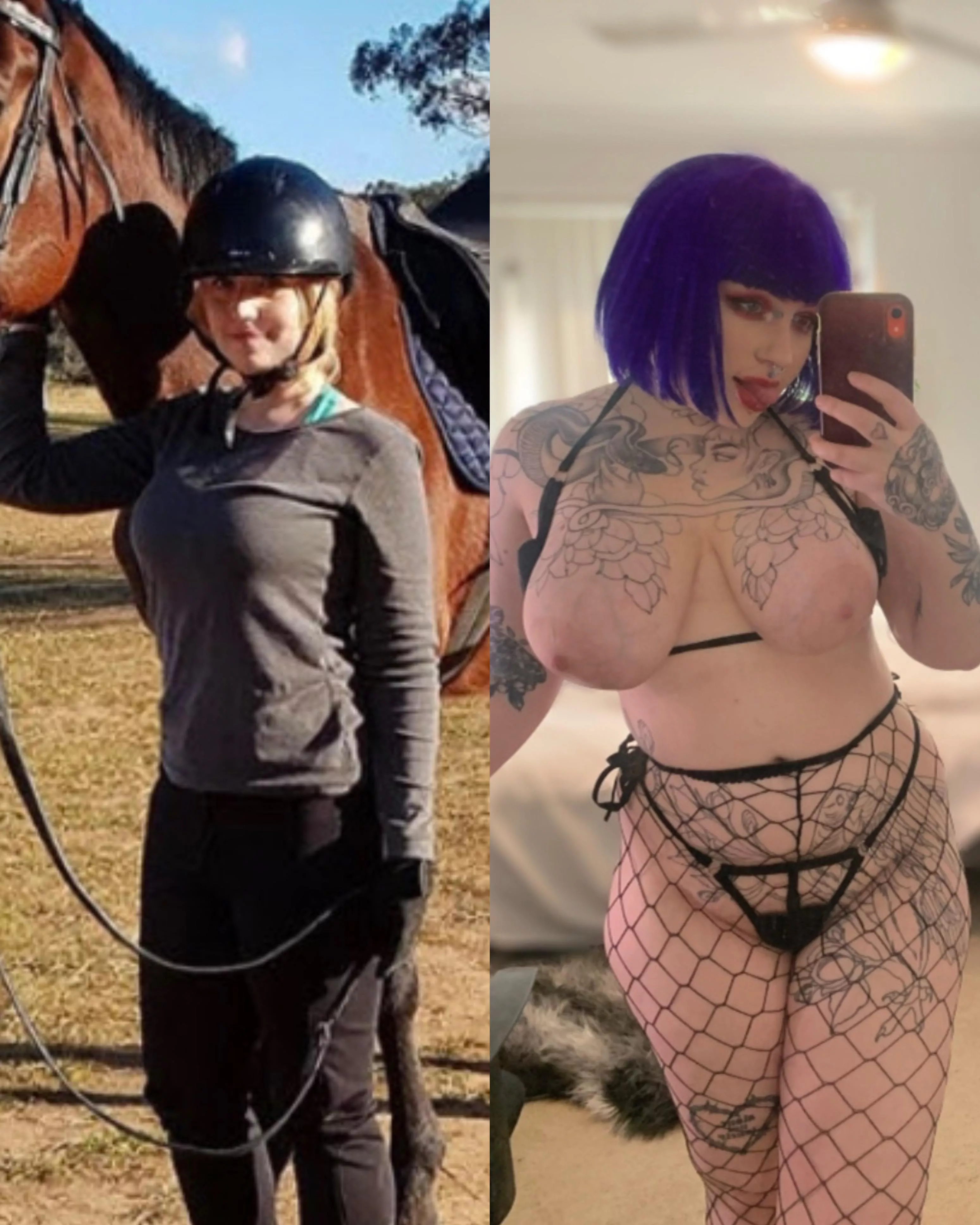 Before and after becoming your big titty goth mommy 😚