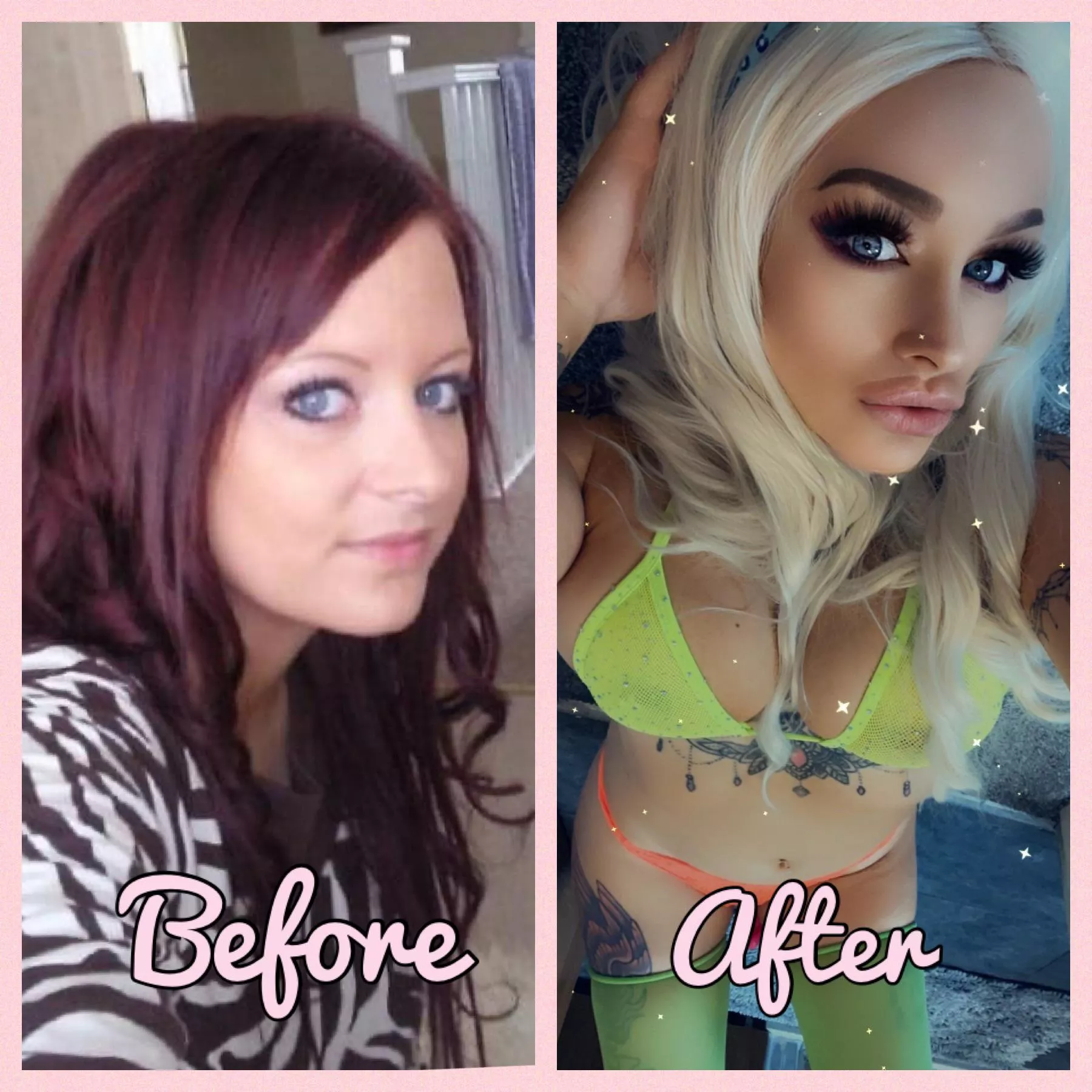 Before and aftre! lAso getting my boobies a lot bigger soon just want to be some bimbo slut and please everyone xxxx