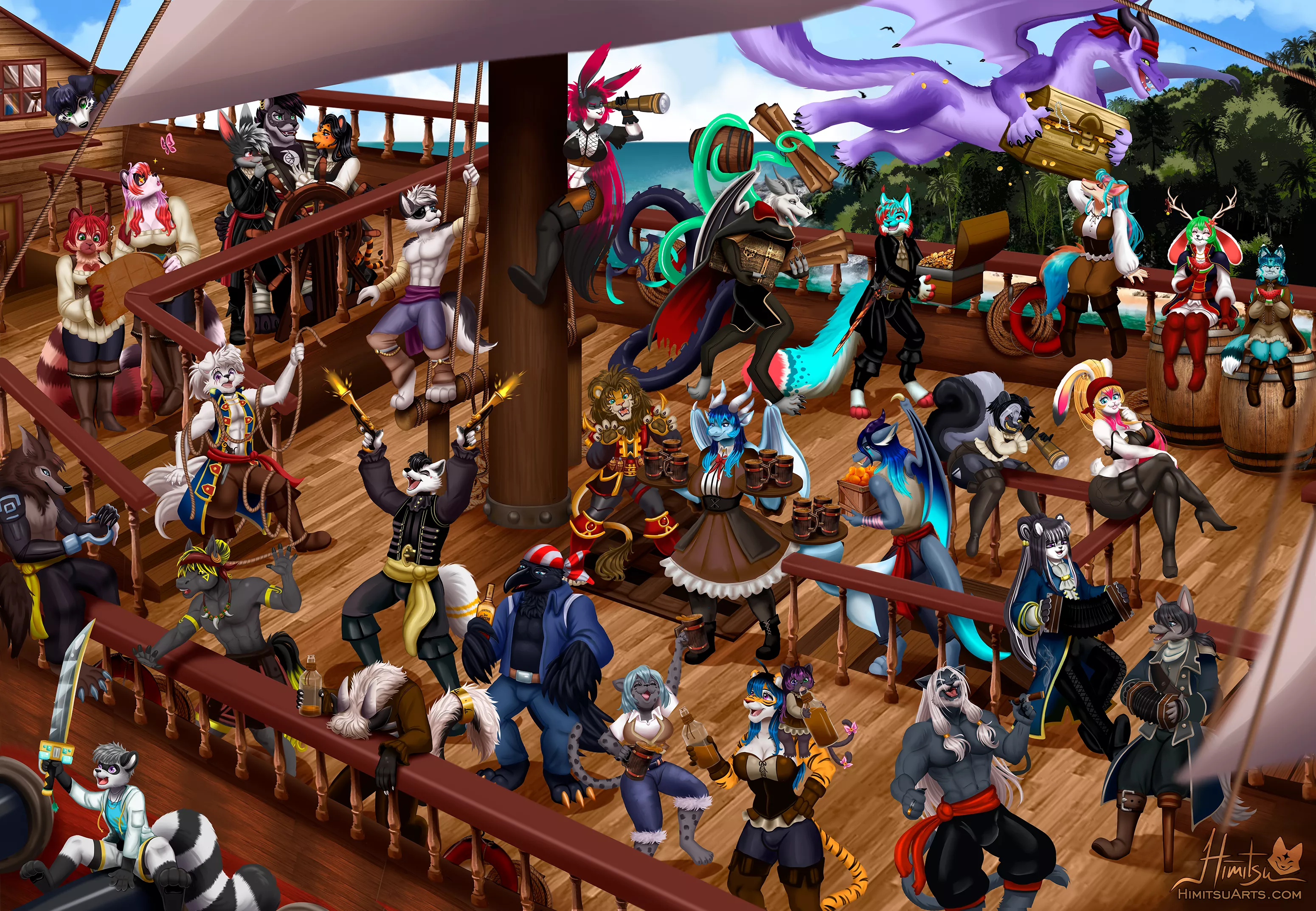 Biggest and Craziest Commission I've taken on so far | AHOOOY! 32 furries in a Pirate Ship! | Hope you guys like it! | Art by me (HimitsuArts)