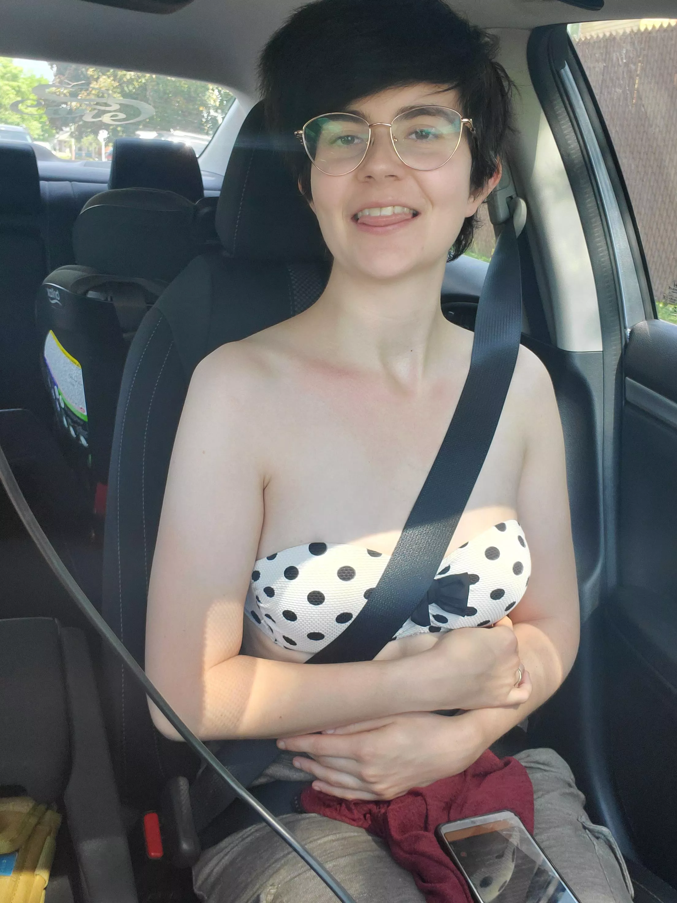 Bikini while driving. A lot of boys were looking at me