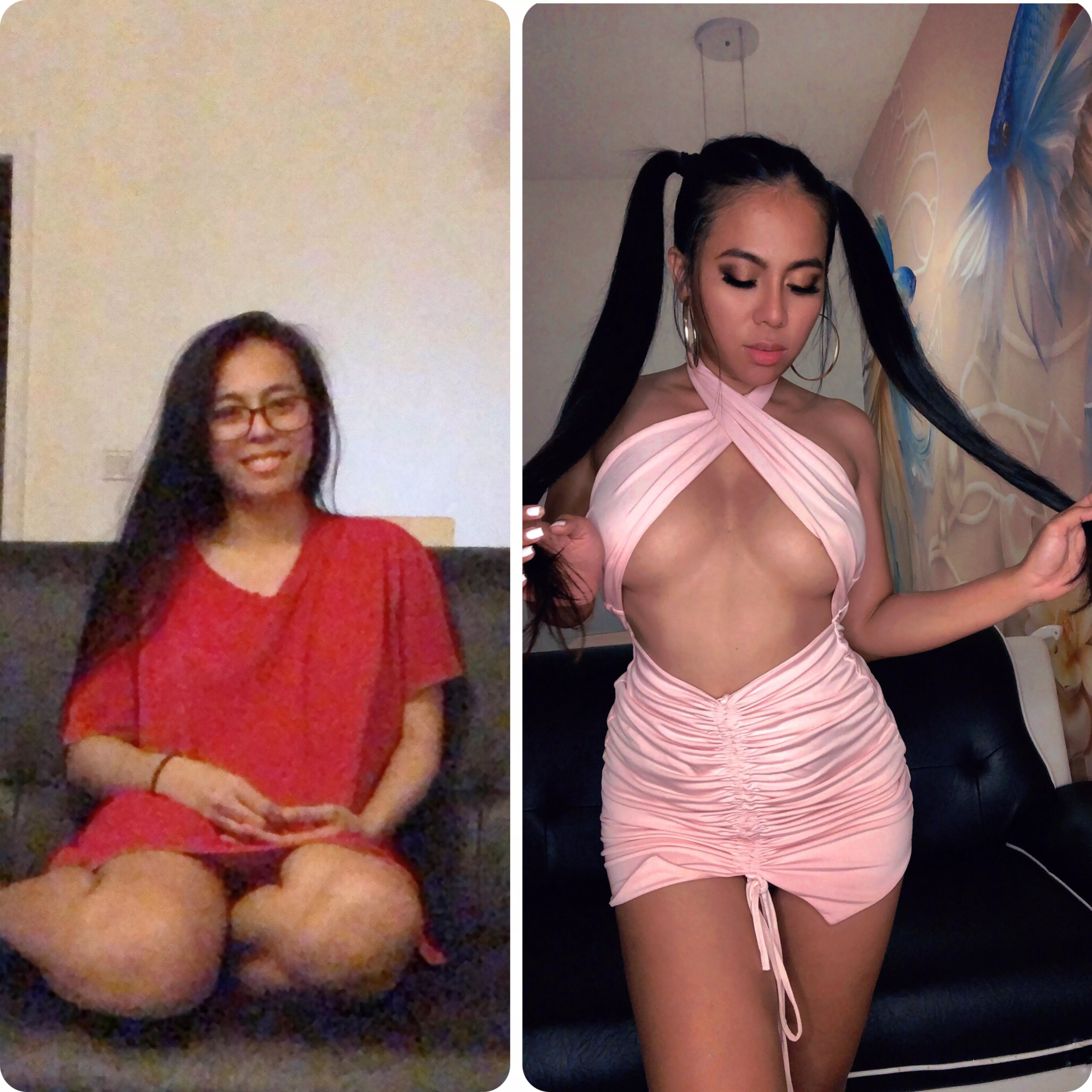 Bimbofication story: I used to wear an oversized t-shirt ALL the time! 🙈Now I find the excitement in wearing sexy dresses, makeup, and stripper heels! 🤤 I feel sensual and horny every time I’m transformed! Looking like a hot bimbo fuckdoll gives 