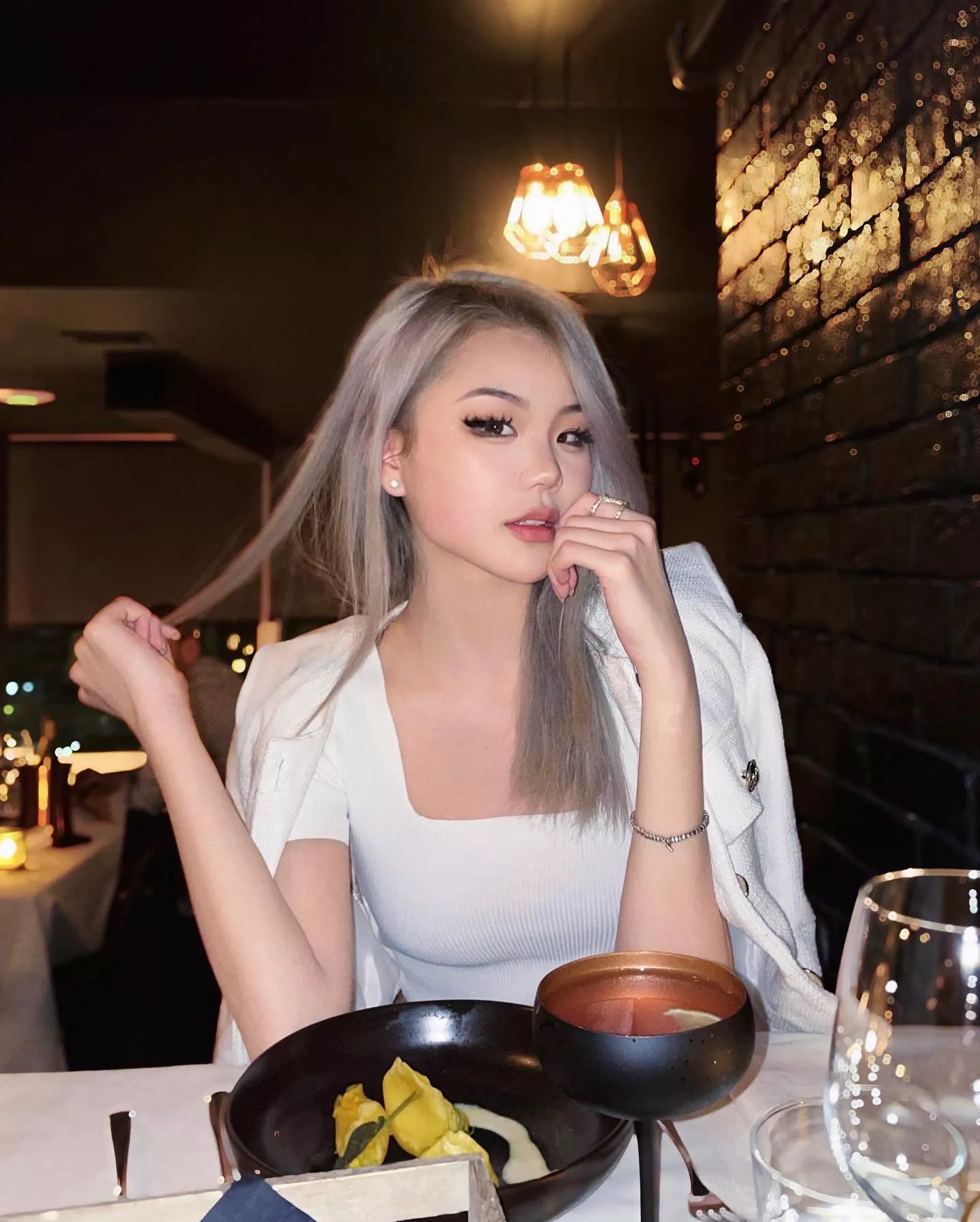 Blonde asian dinner date