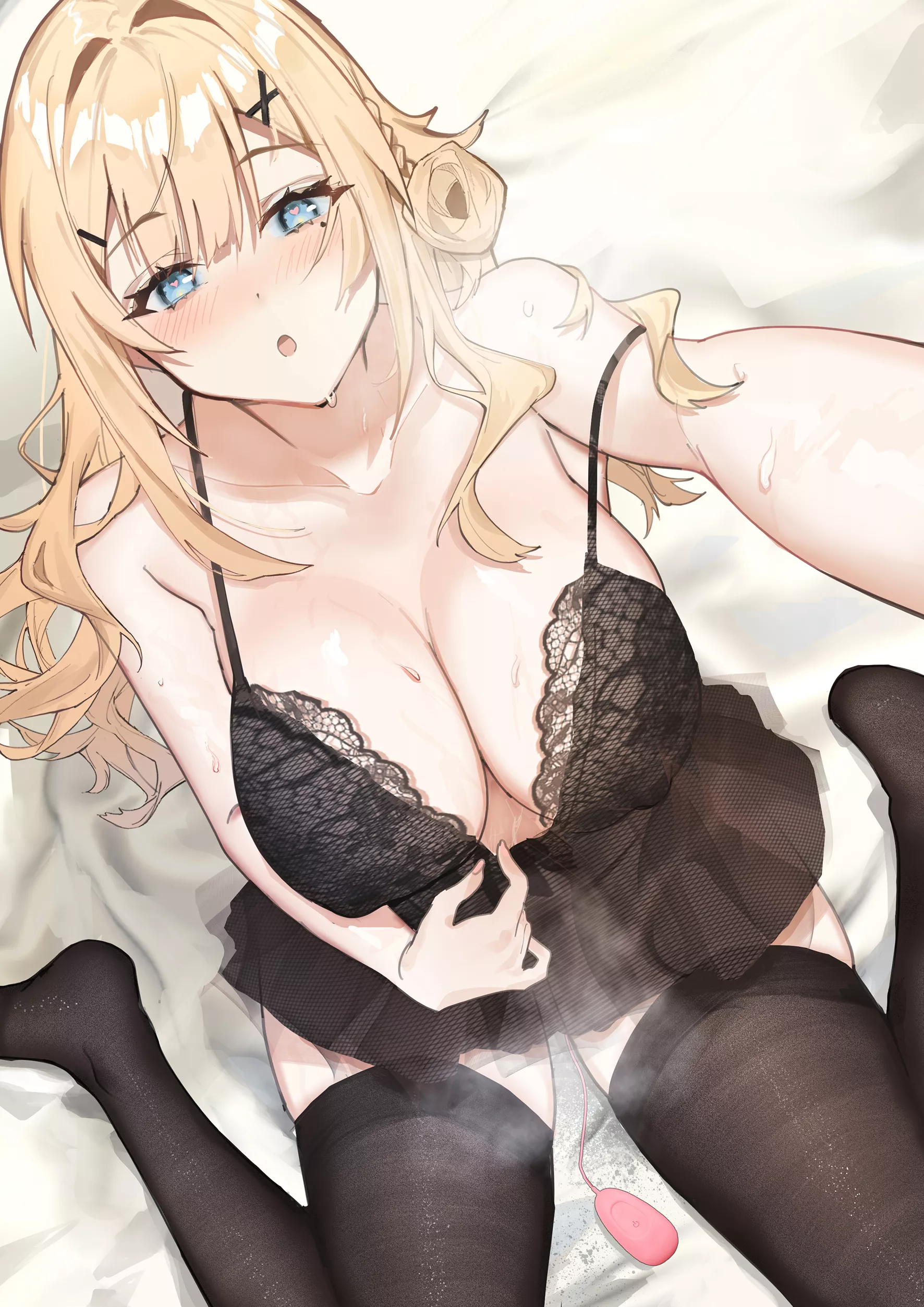 Blonde in black babydoll takes selfie with vibrator inserted [Original]